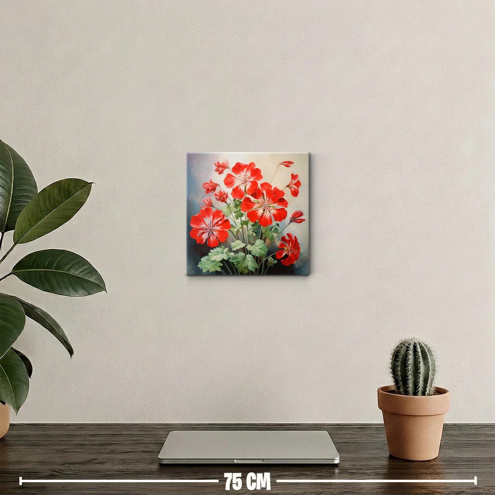 Cuadro decorativo con vibrantes flores rojas y hojas verdes — miniatura 2