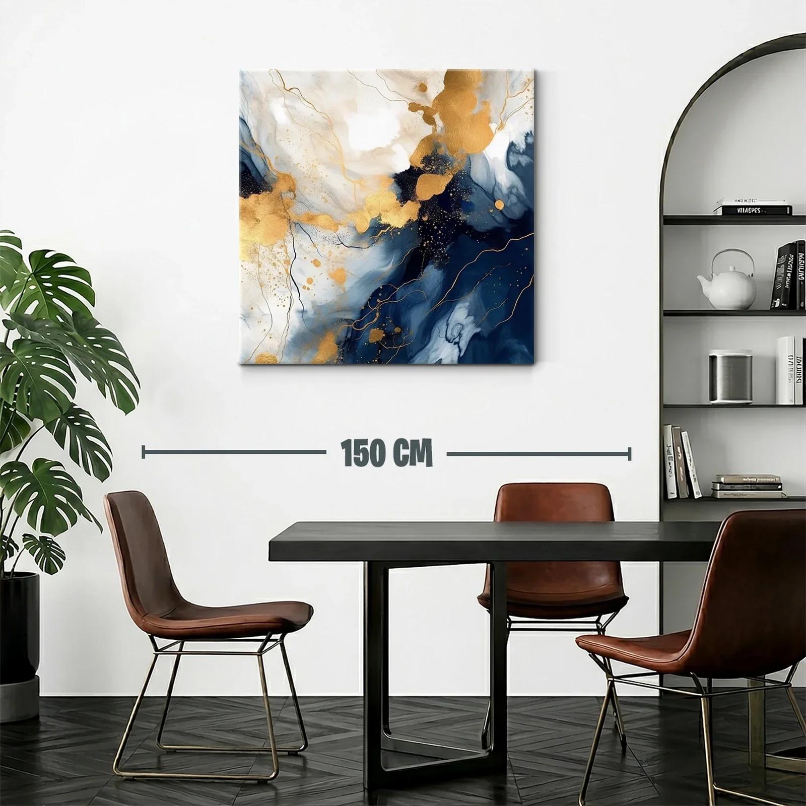 Cuadro abstracto con tonos dorados y azules profundos — miniatura 2