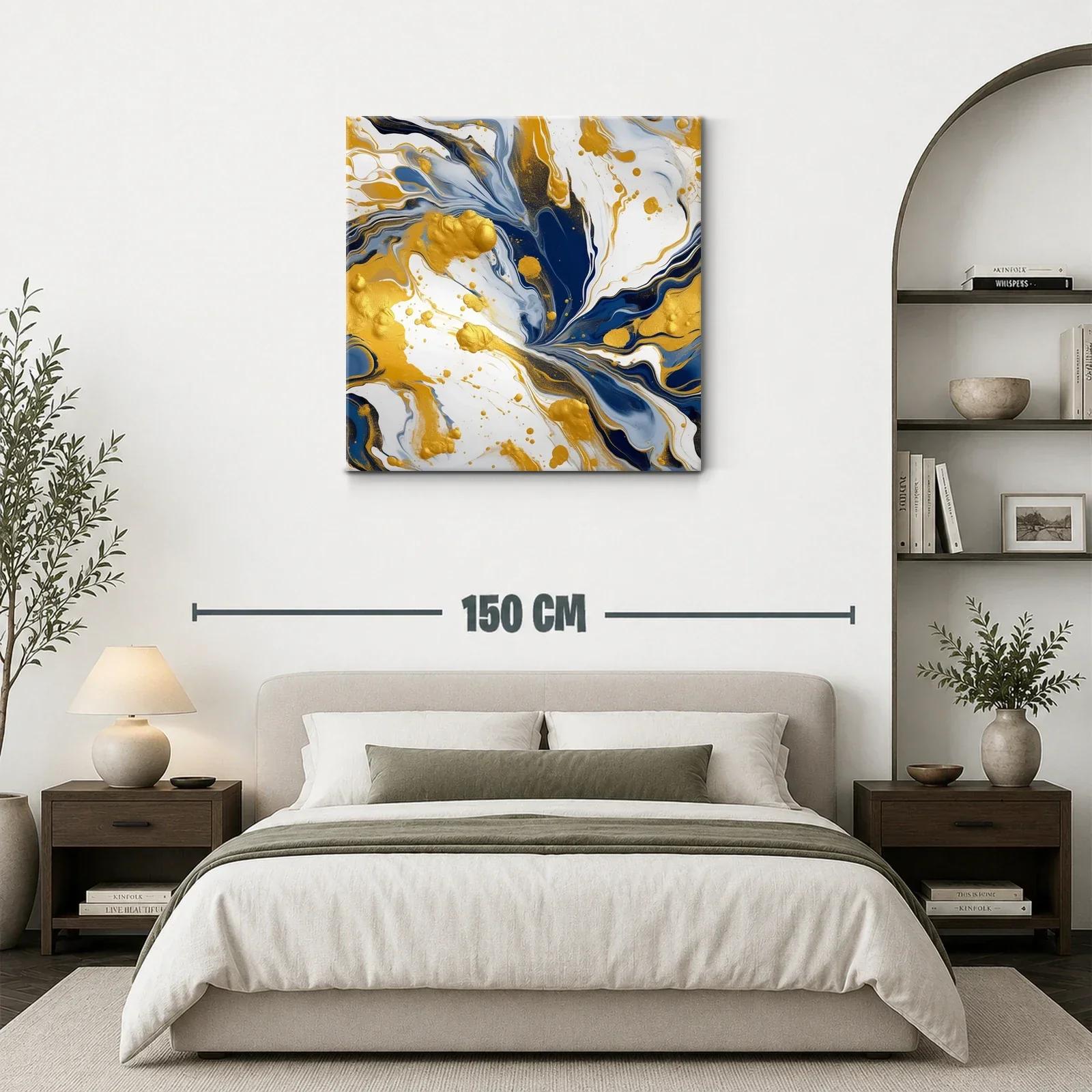 Cuadro abstracto con tonos dorados y azules intensos — miniatura 3