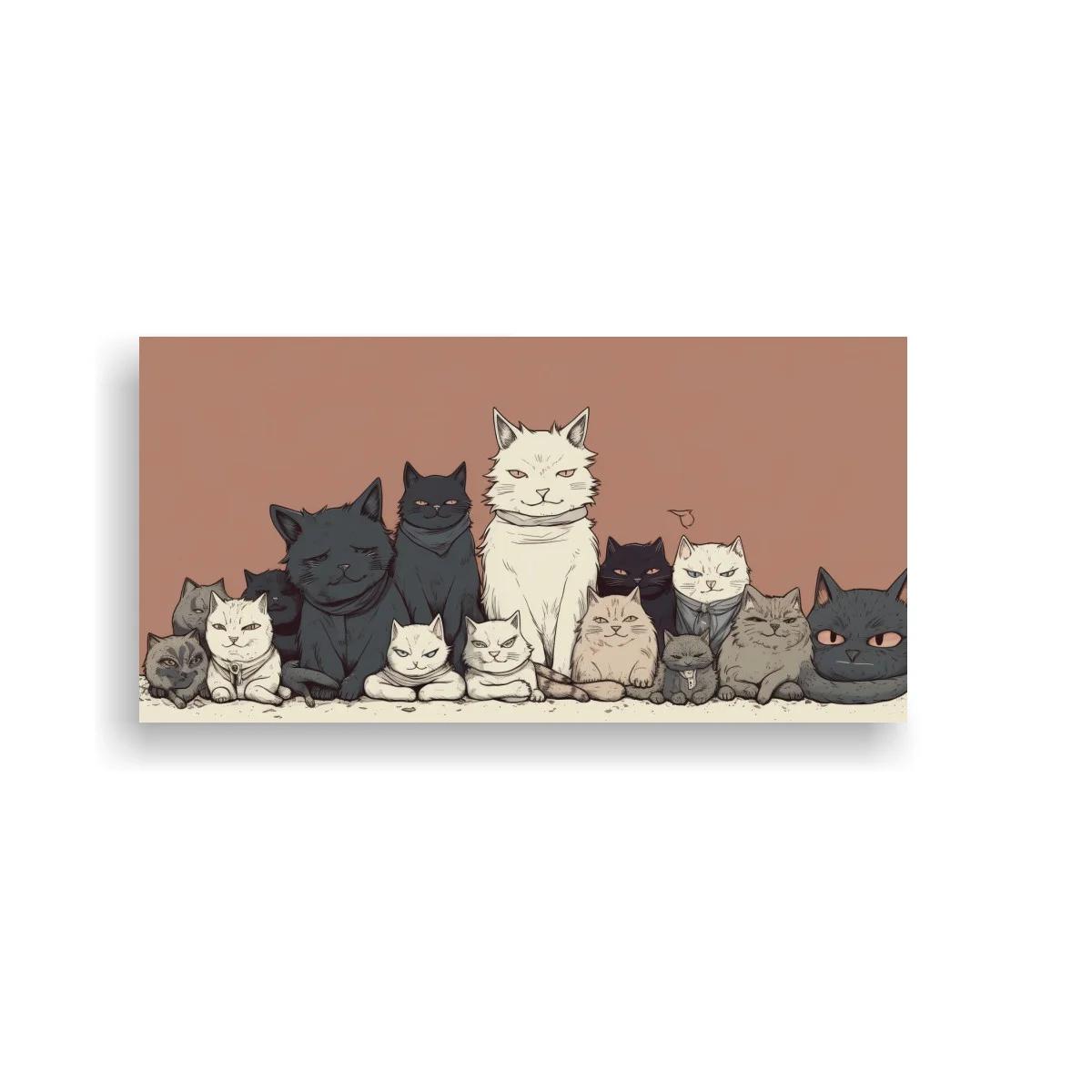 Cuadro grupo de gatos en fila con ojos semicerrados — imagen principal