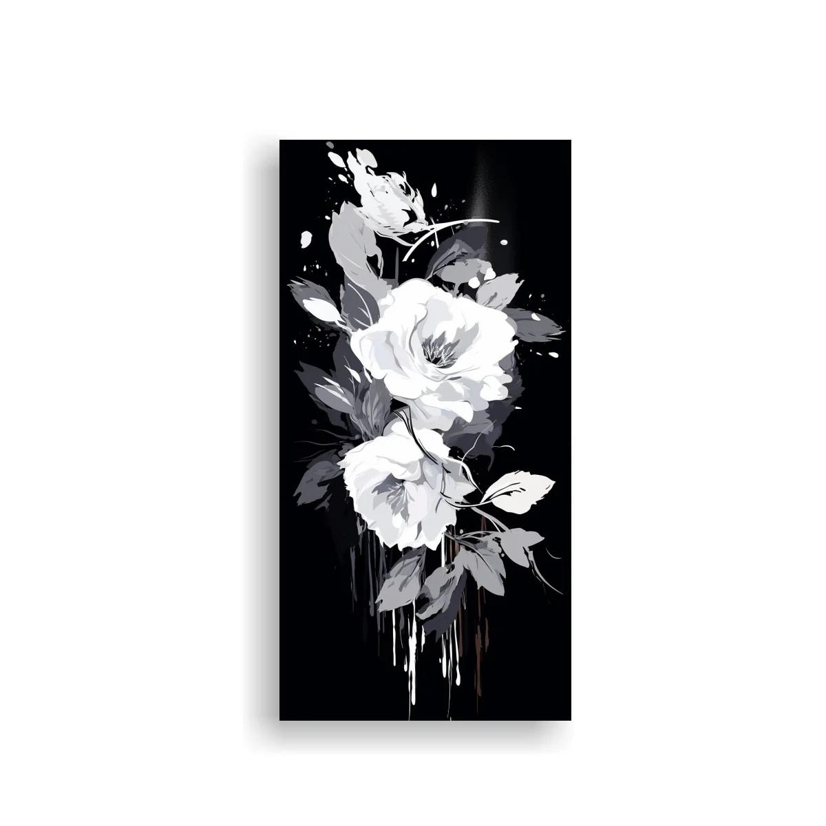 Cuadro rosas blancas con goteos y fondo negro — imagen principal