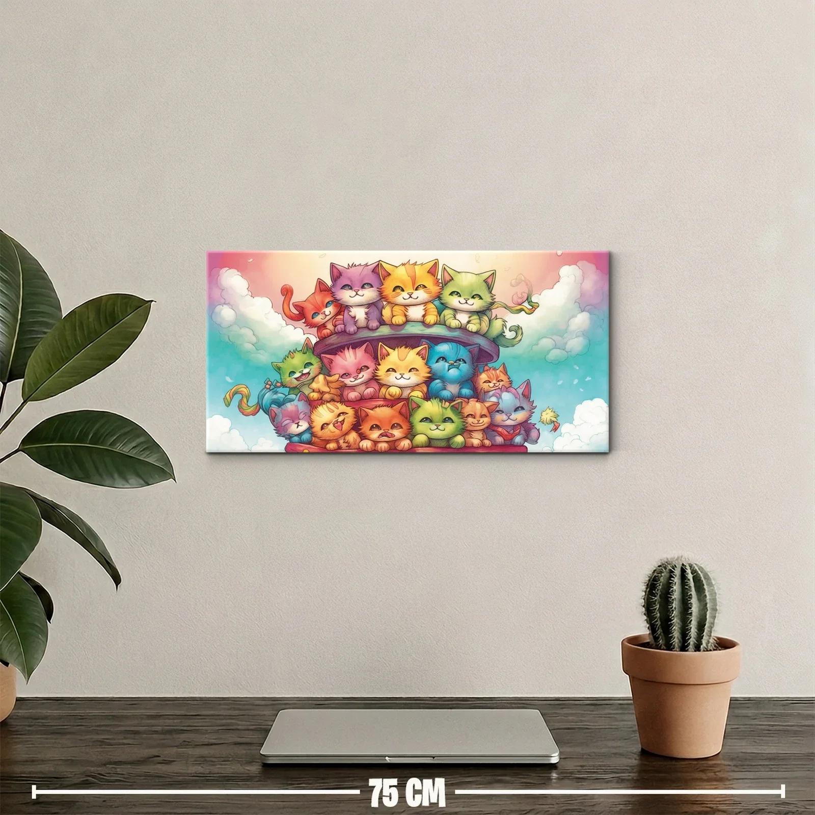 Cuadro grupo de gatitos de colores sobre nubes y cielo degradado — miniatura 2