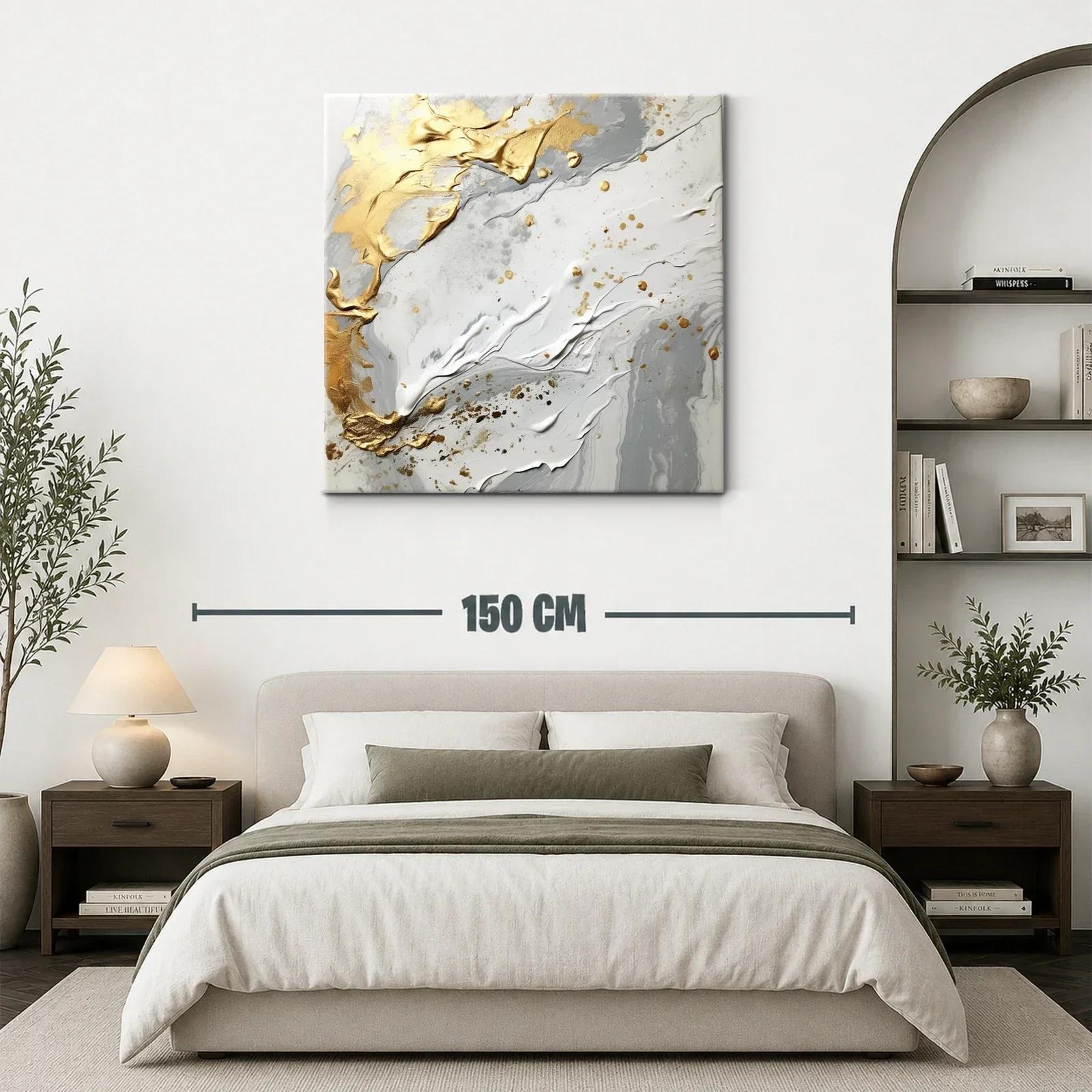 Cuadro abstracto tonos dorados y grises con relieve elegante — miniatura 3