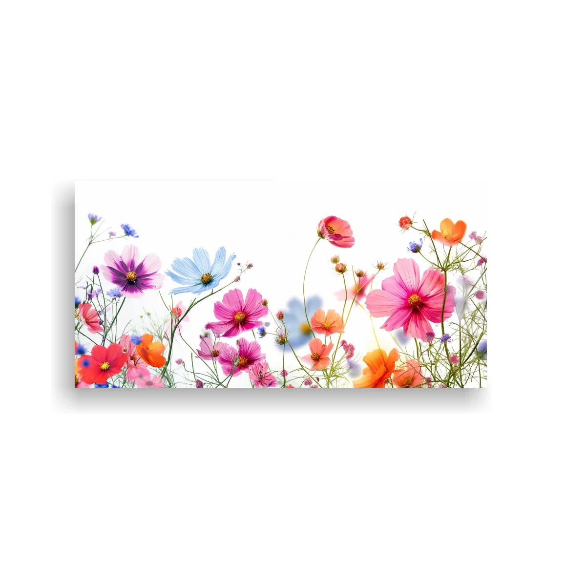 Cuadro cosmos rosas y naranjas en formato panorámico — imagen principal