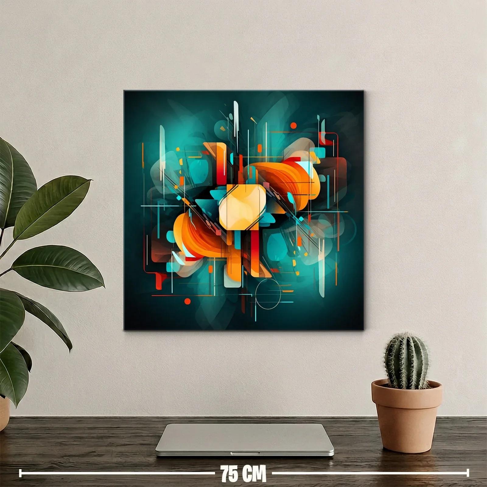 Composición abstracta en tonos turquesa y naranja vibrante — miniatura 2