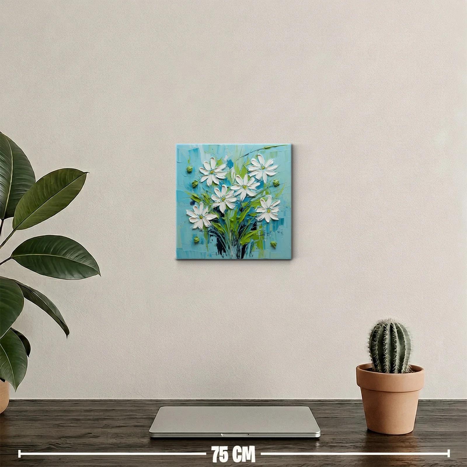 Cuadro floral con margaritas en tonos azul y verde — miniatura 2
