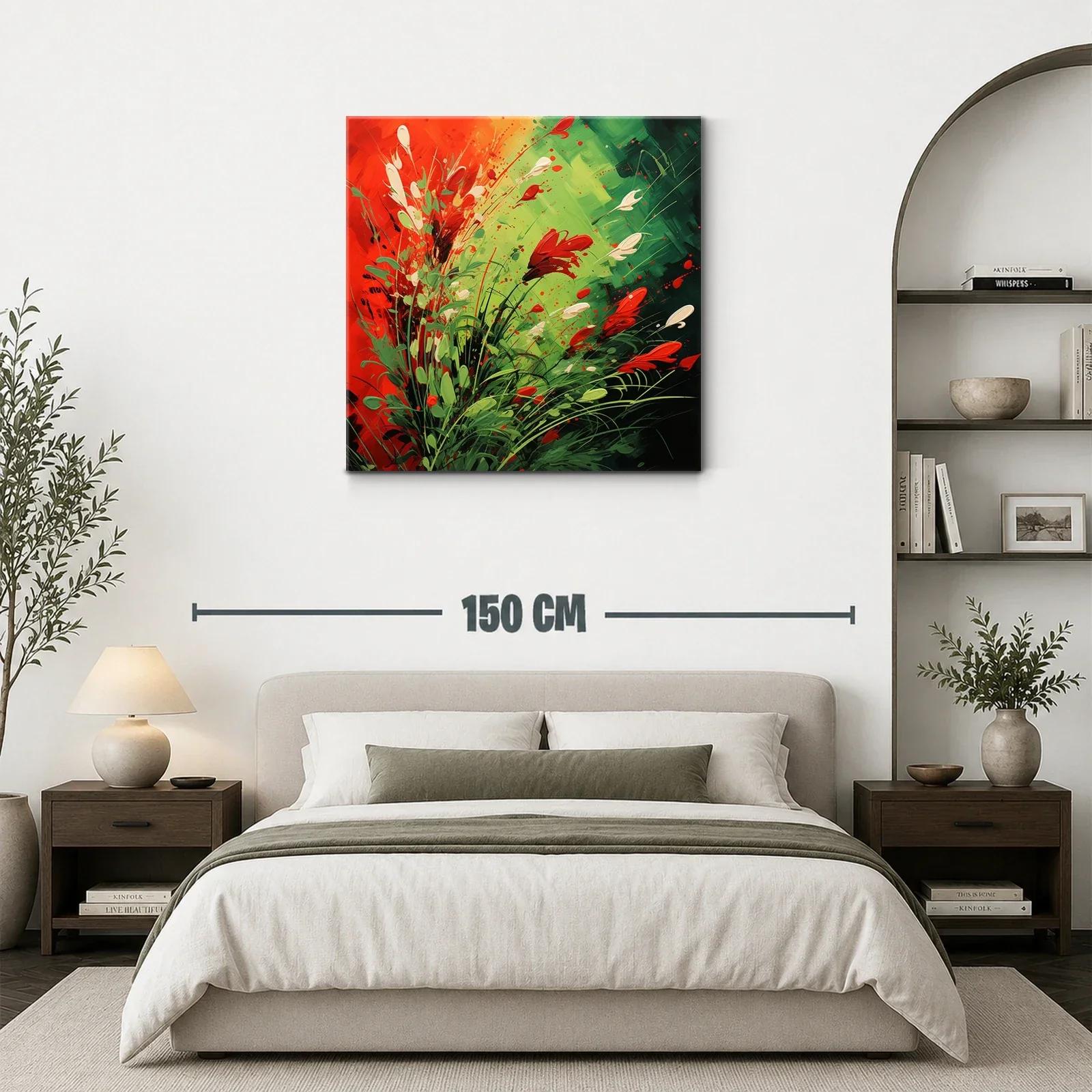 Cuadro vibrante con explosión de flores rojas y verdes — miniatura 3