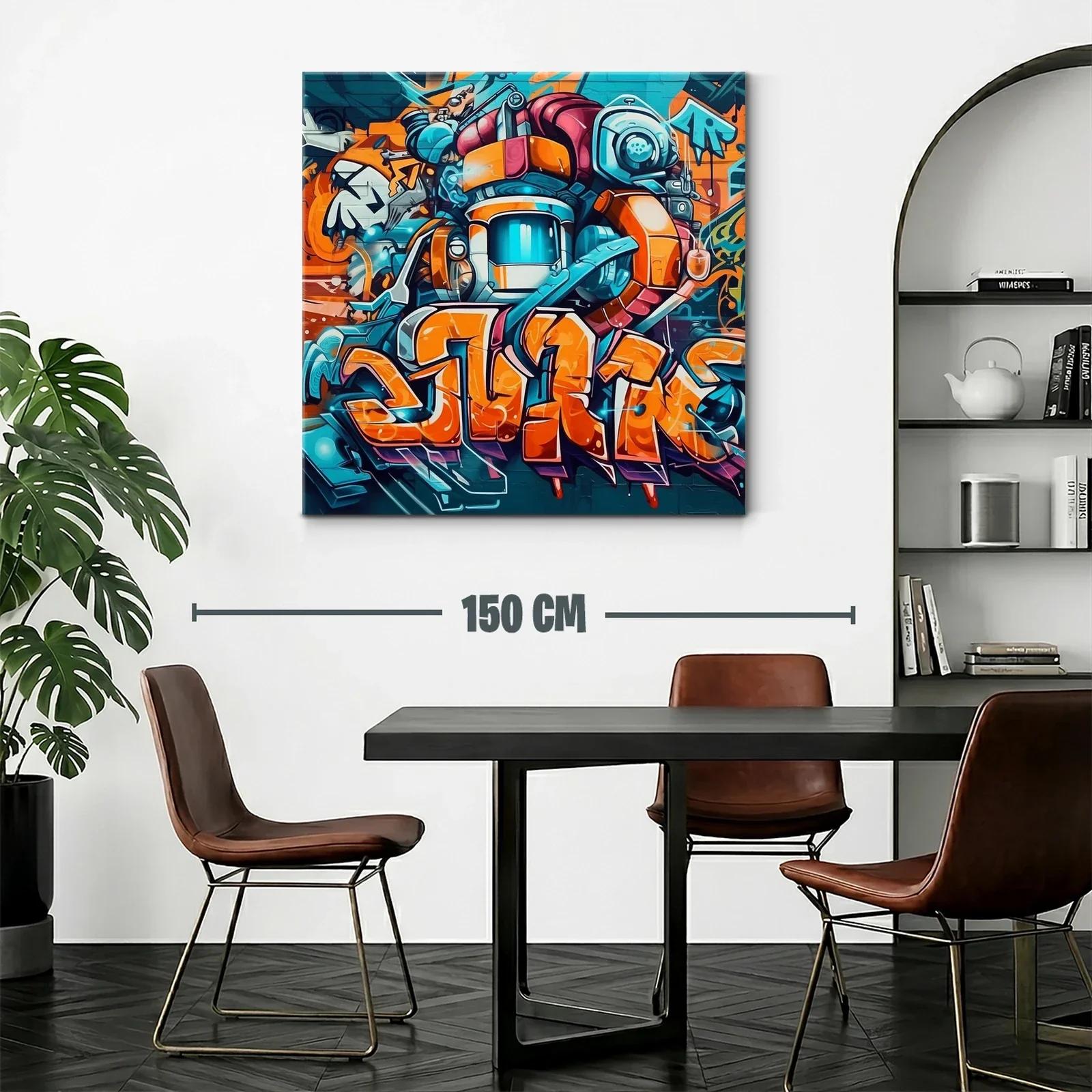 Cuadro con arte urbano y robot futurista en vibrantes tonos — miniatura 2