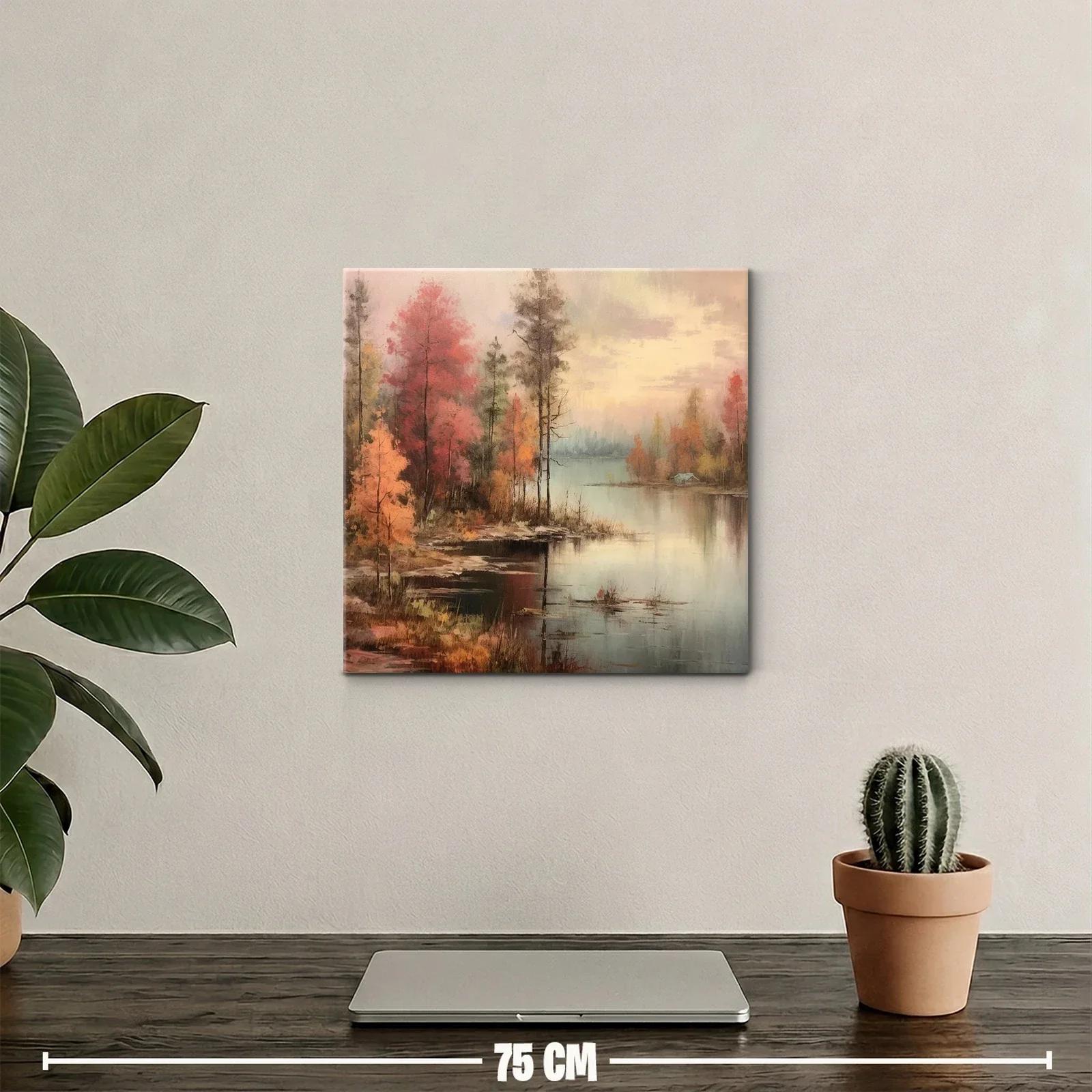 Paisaje otoñal con lago y árboles en tonos cálidos — miniatura 2