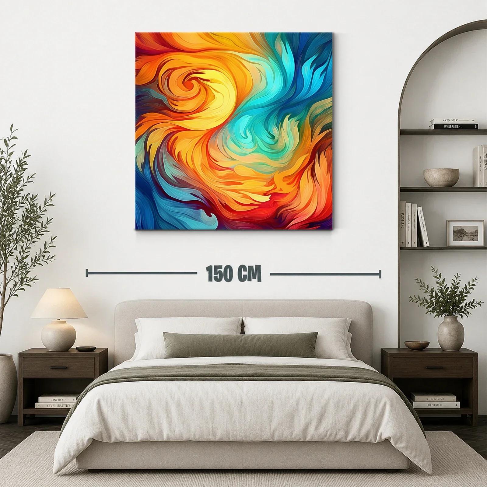 Cuadro abstracto en vibrantes tonos cálidos y fríos — miniatura 3