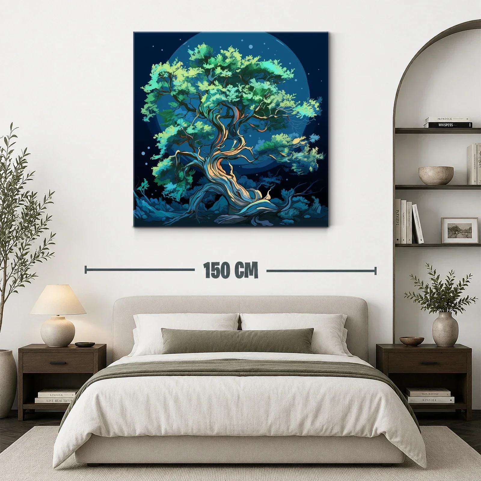 Árbol nocturno con luces mágicas y tonos azules y verdes — miniatura 3