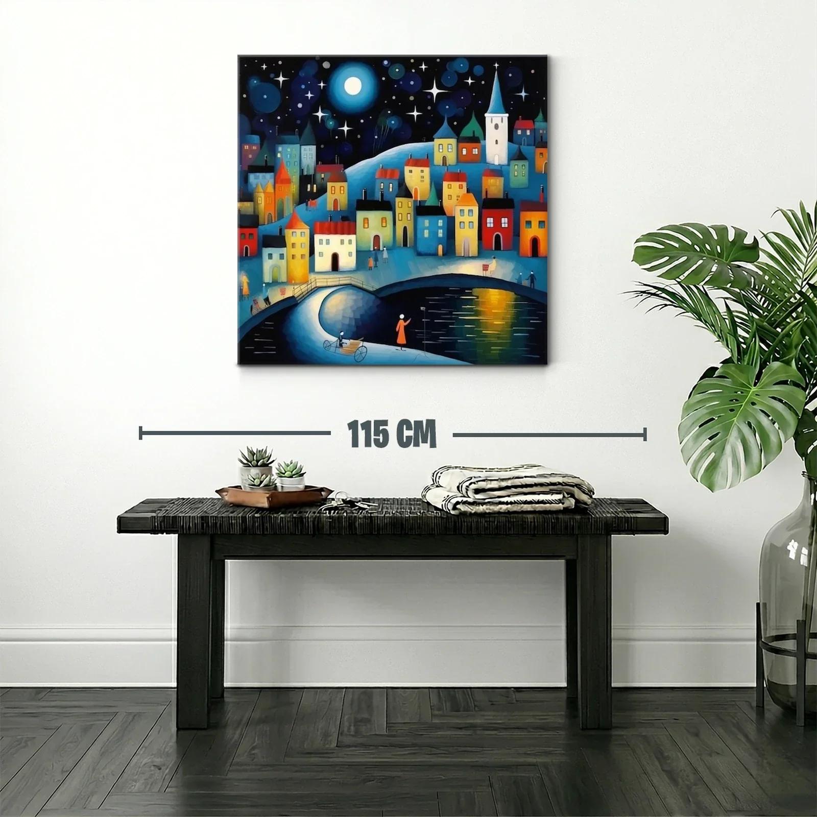 Pueblo iluminado bajo un cielo estrellado con luna llena — miniatura 2