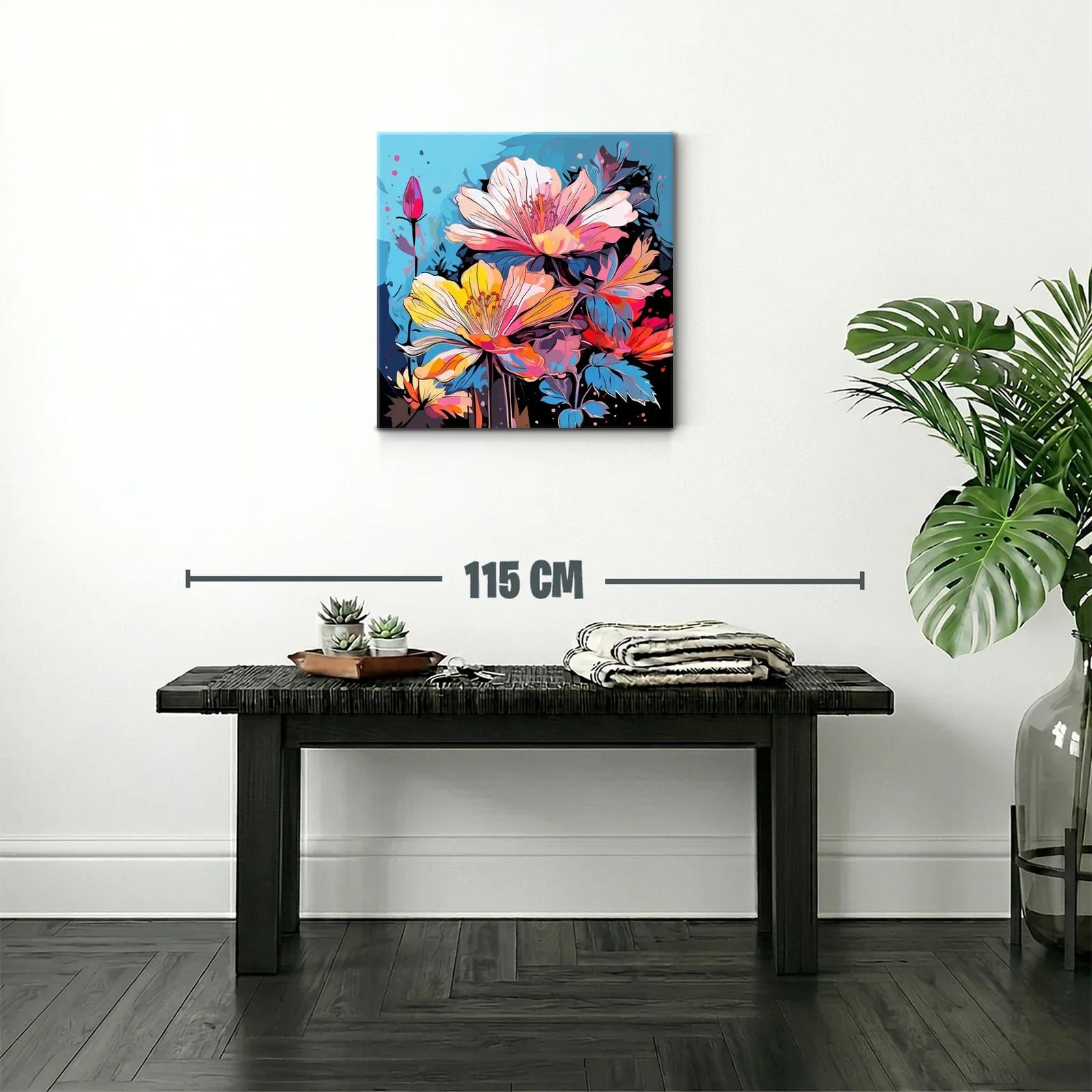 Cuadro floral con vibrantes tonos azules y rosas — miniatura 2