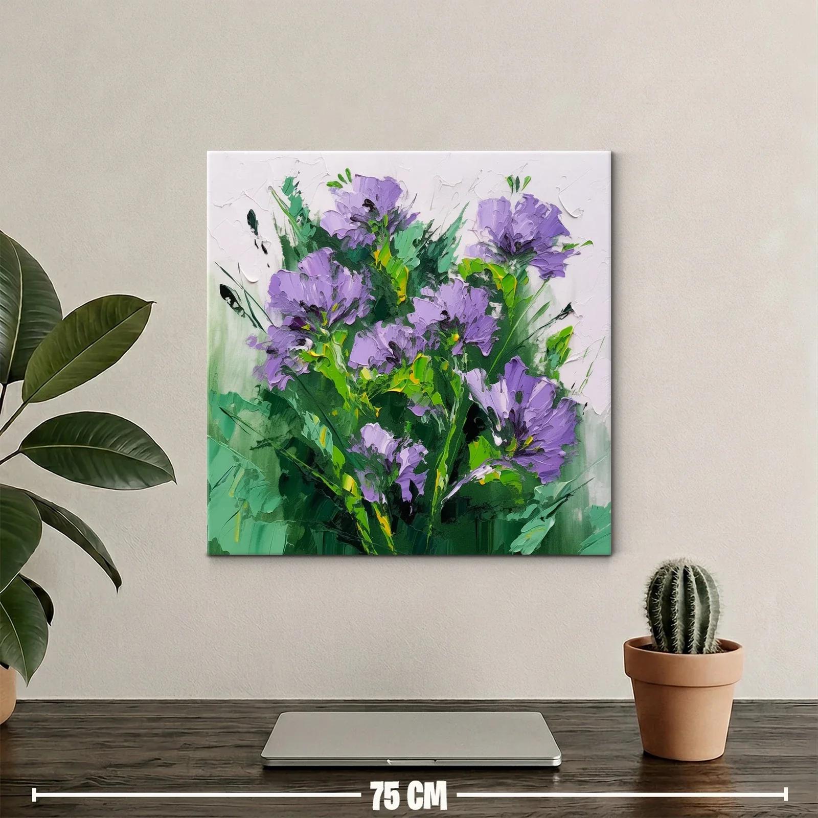 Cuadro moderno con flores lilas y follaje verde intenso — miniatura 2