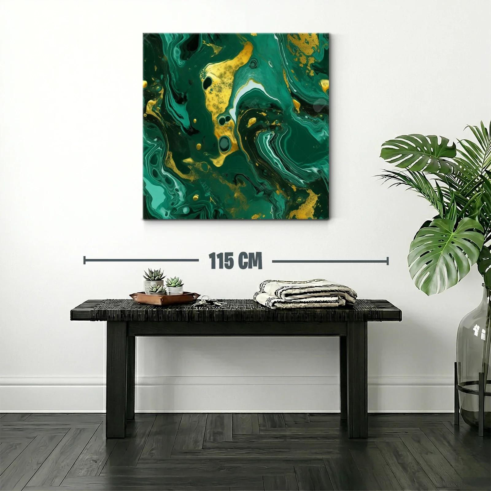 Arte Abstracto en Verde y Dorado con Movimiento Fluido — miniatura 2