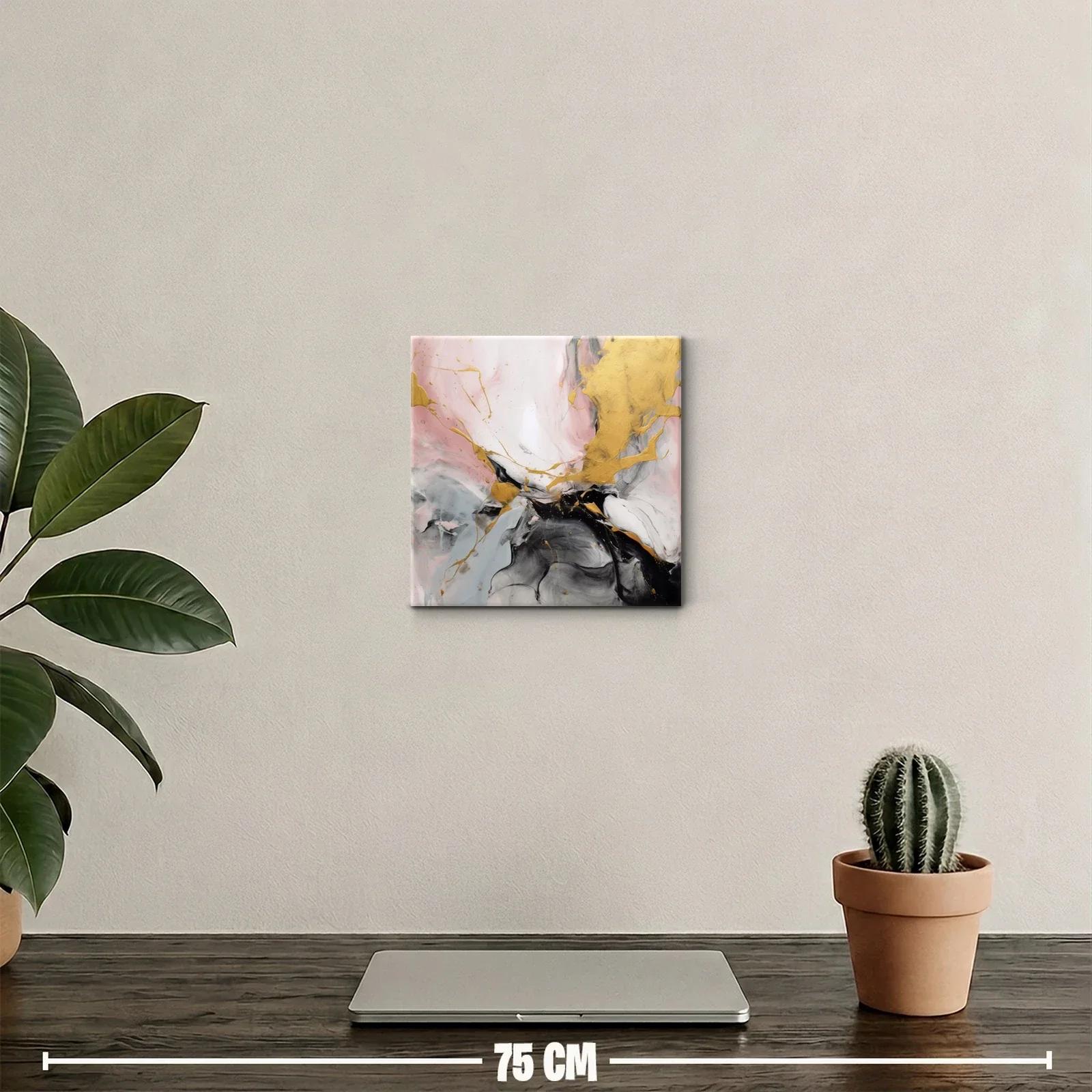 Cuadro abstracto con detalles dorados y tonos suaves — miniatura 2