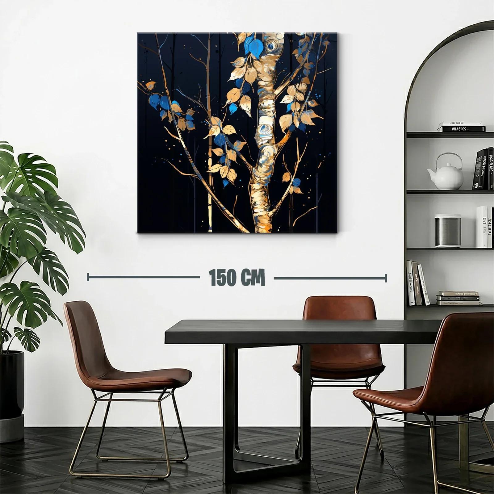 Cuadro Árbol con Hojas en Tonos Azules y Dorados — miniatura 2