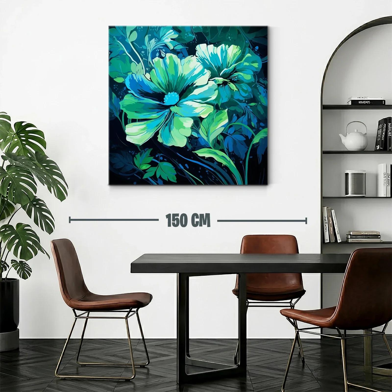 Cuadro floral en tonos azules y verdes vibrantes — miniatura 2