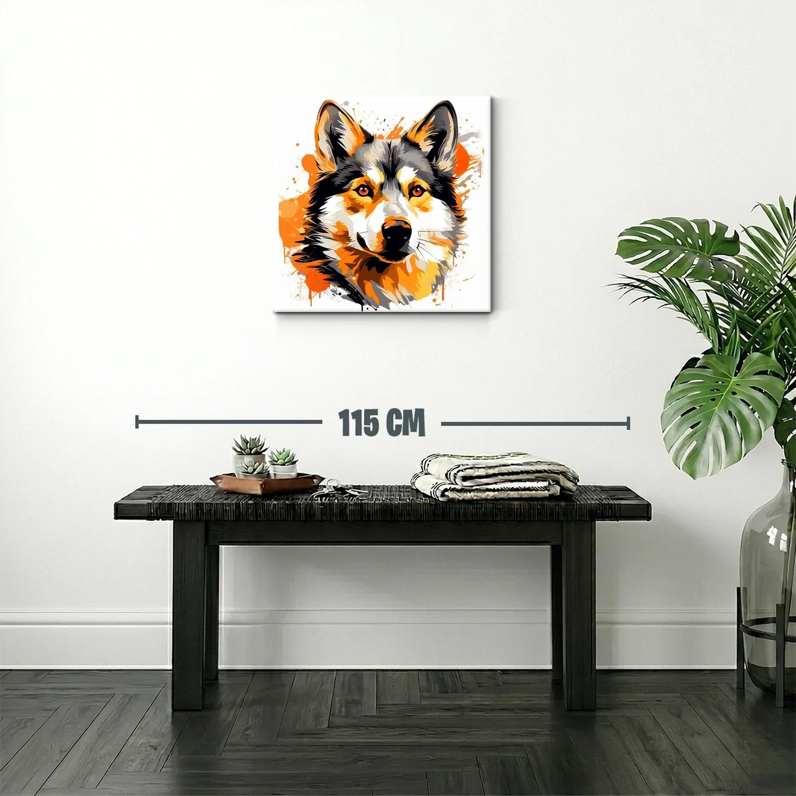 Retrato vibrante de perro husky en tonos naranjas y negros — miniatura 2