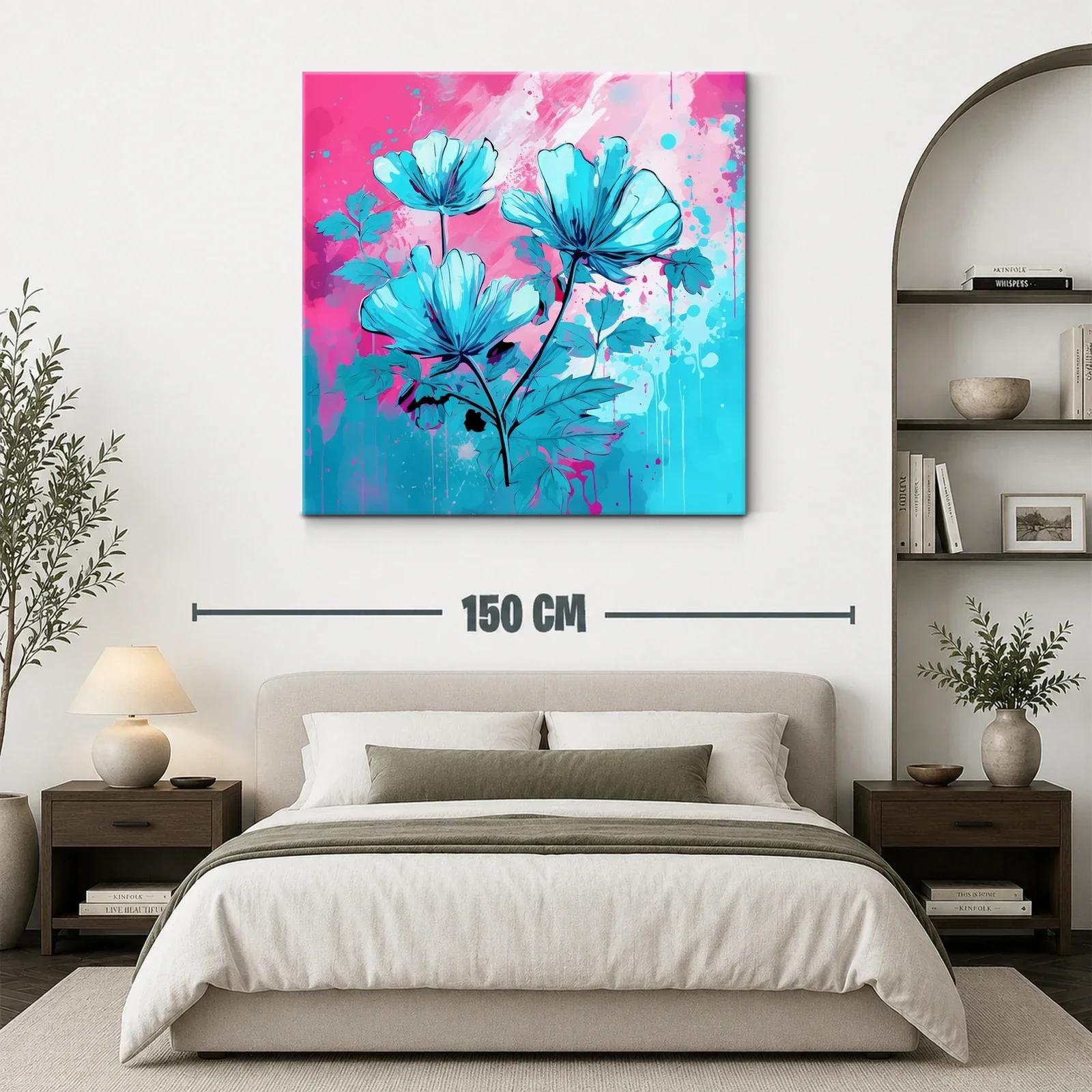 Flores azules vibrantes sobre fondo rosa y aqua — miniatura 3