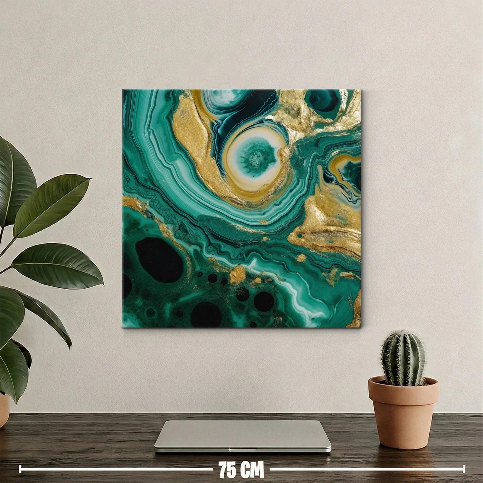 Cuadro abstracto con tonos verdes y dorados vibrantes — miniatura 2