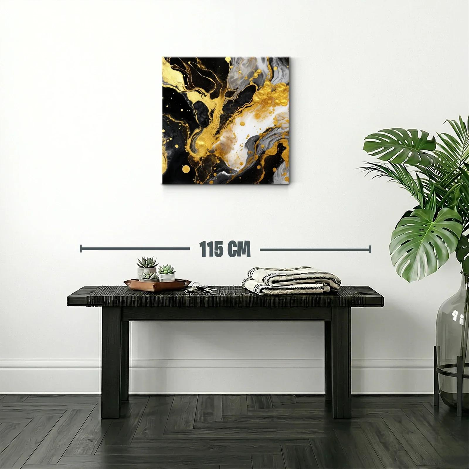 Cuadro abstracto con explosión en tonos dorados y negros — miniatura 2