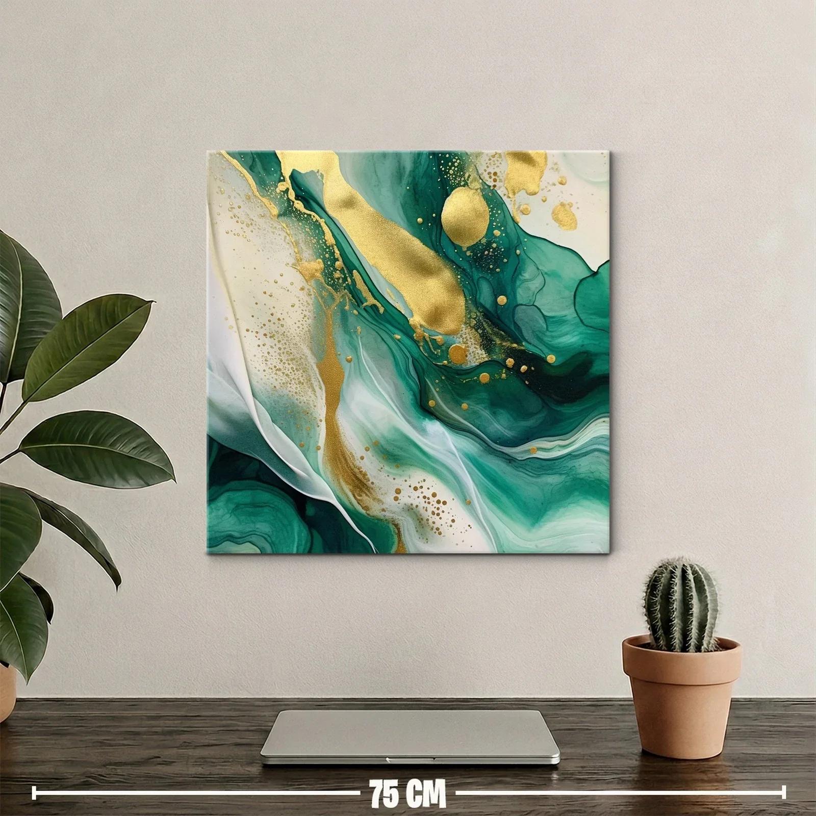 Cuadro Abstracto con Tonos Verdes y Detalles Dorados — miniatura 2