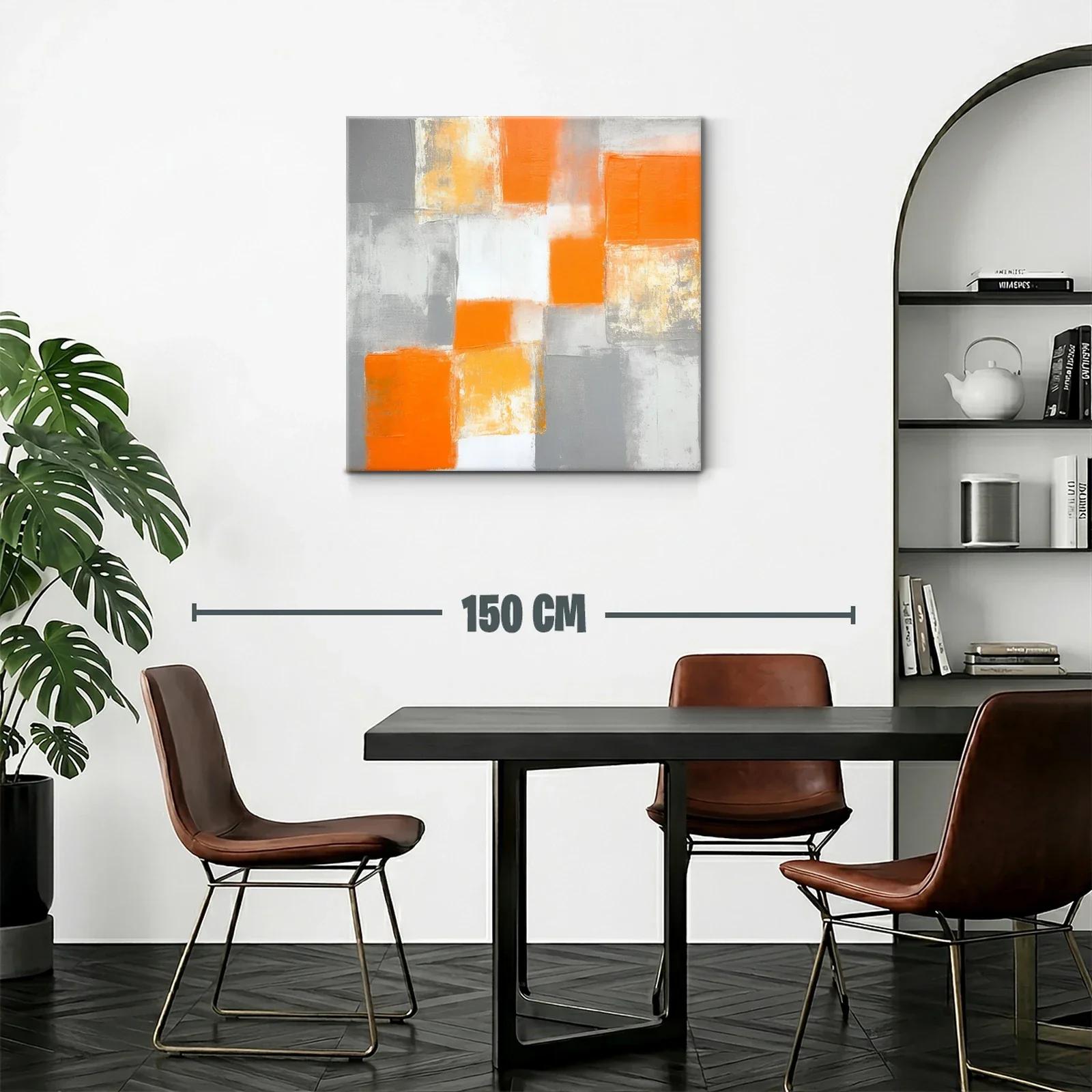 Cuadro abstracto en tonos naranjas y grises modernos — miniatura 2