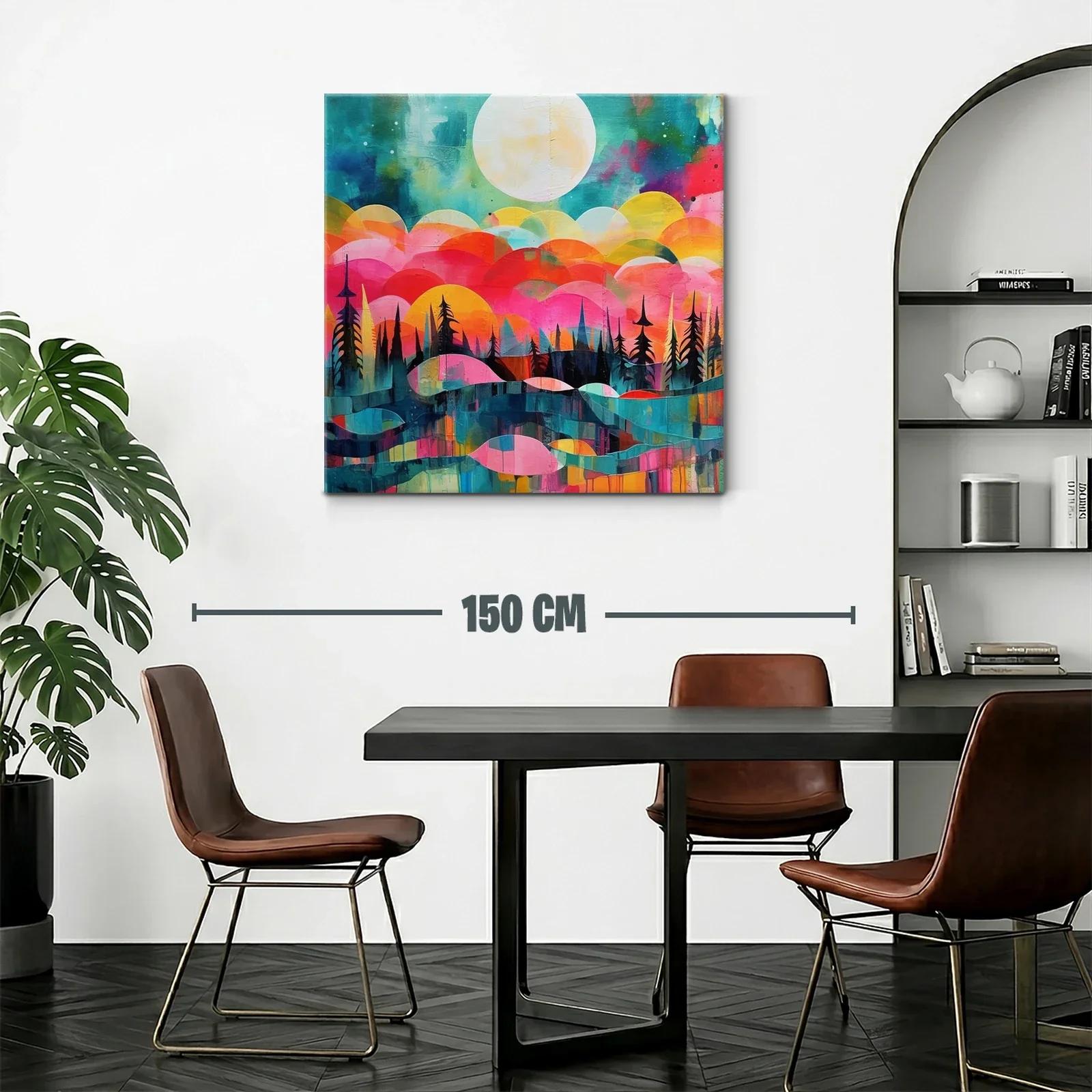Paisaje abstracto con luna llena y árboles silueteados — miniatura 2