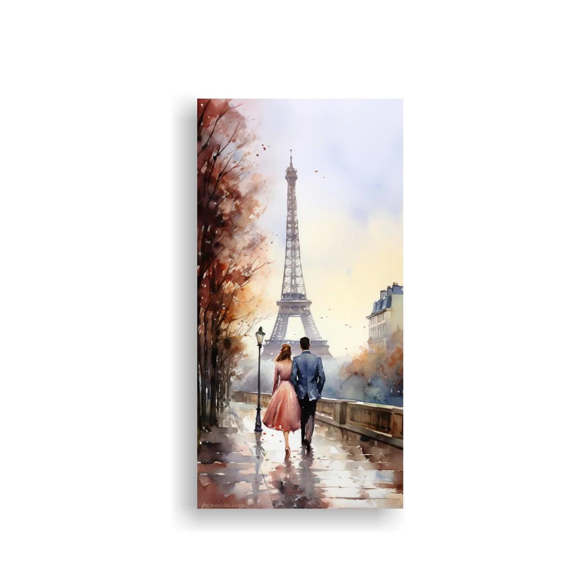 Cuadro pareja caminando hacia la Torre Eiffel — imagen principal