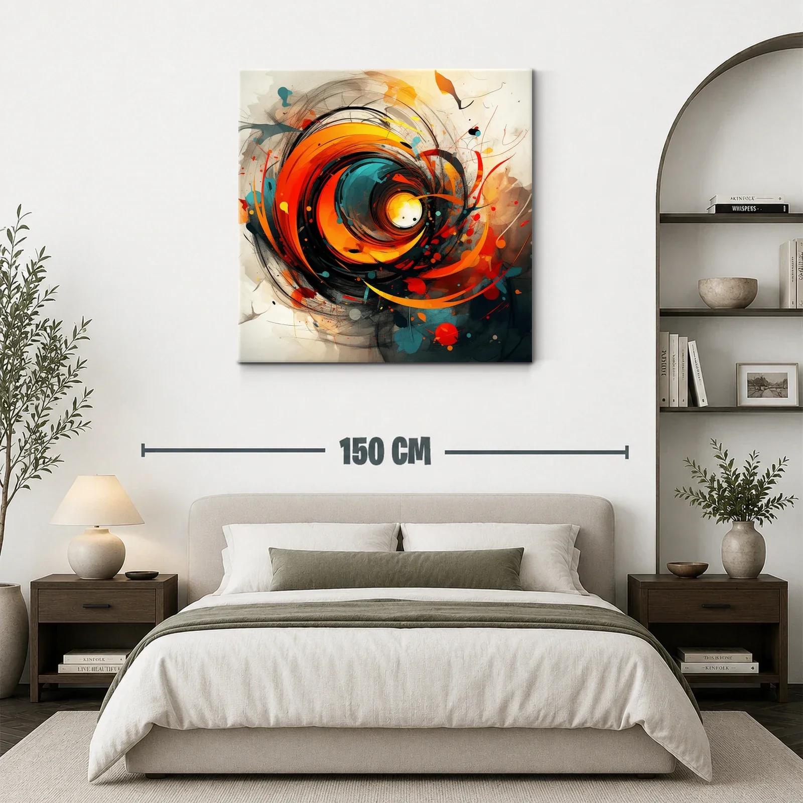 Cuadro abstracto con remolino de tonos cálidos y contrastes vibrantes — miniatura 3