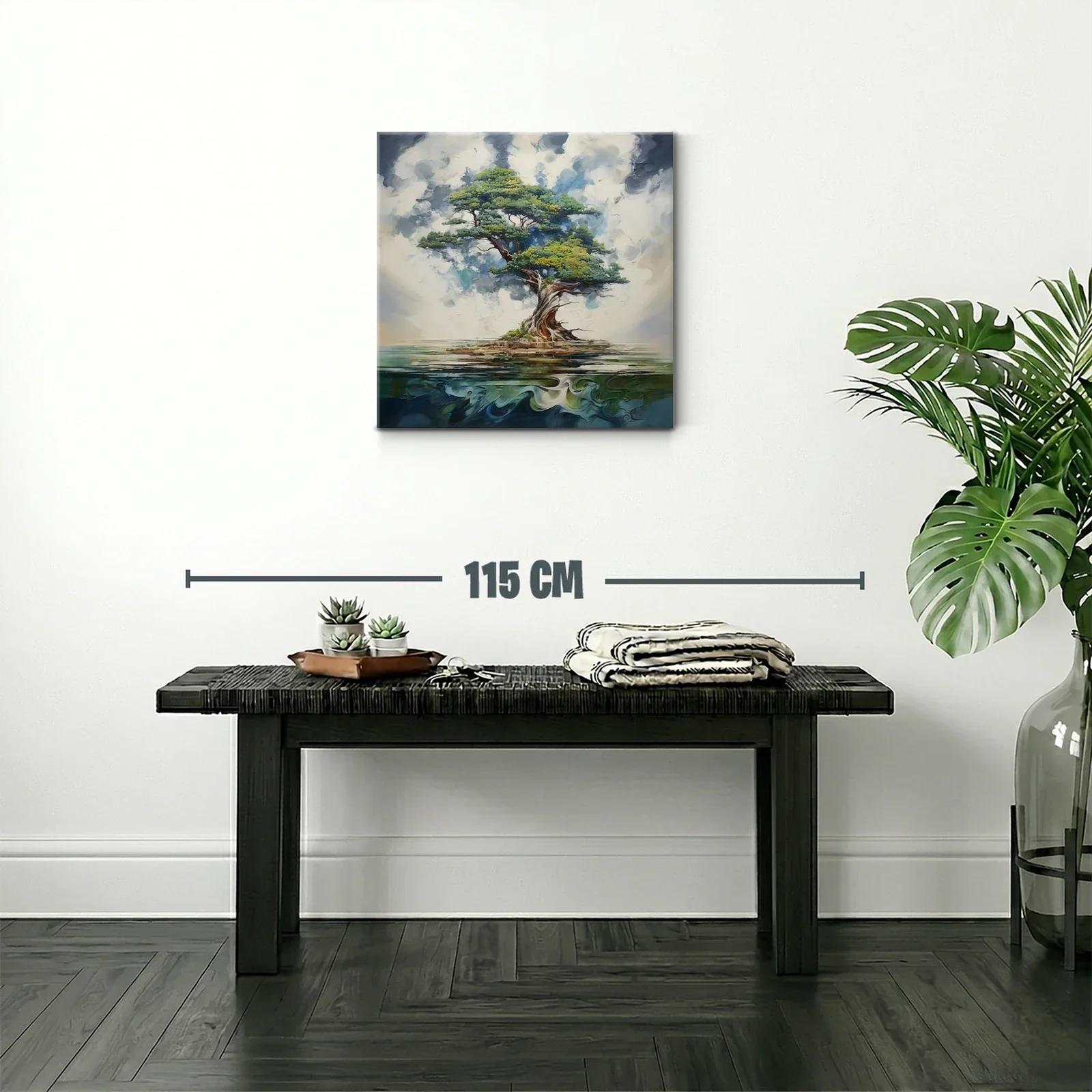 Árbol solitario con ramas expansivas sobre agua tranquila — miniatura 2