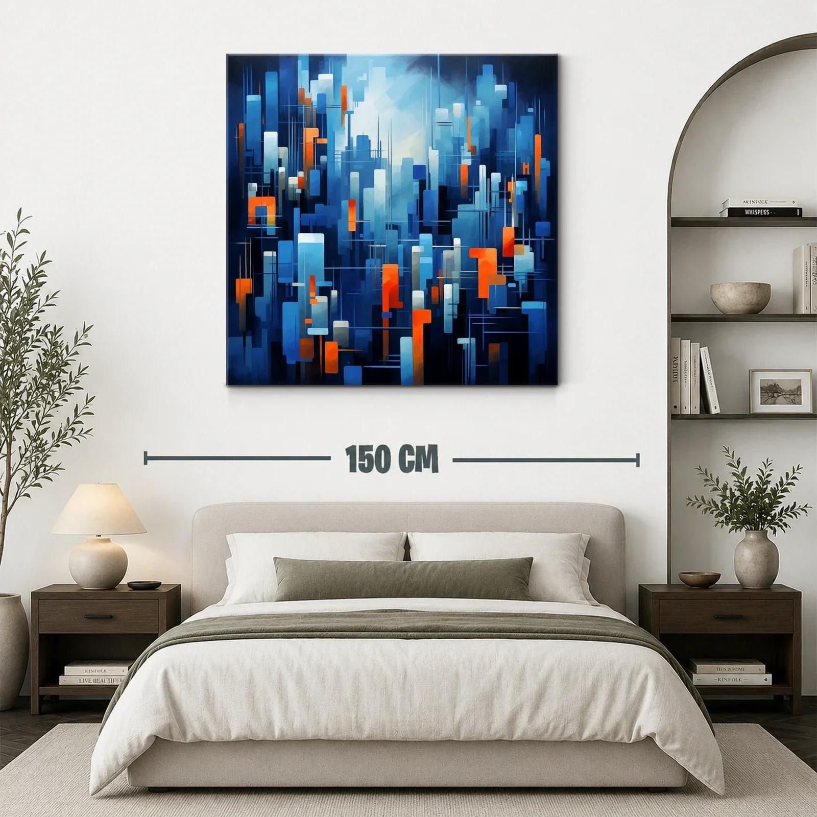Composición abstracta en tonos azules con toques naranjas vibrantes — miniatura 3