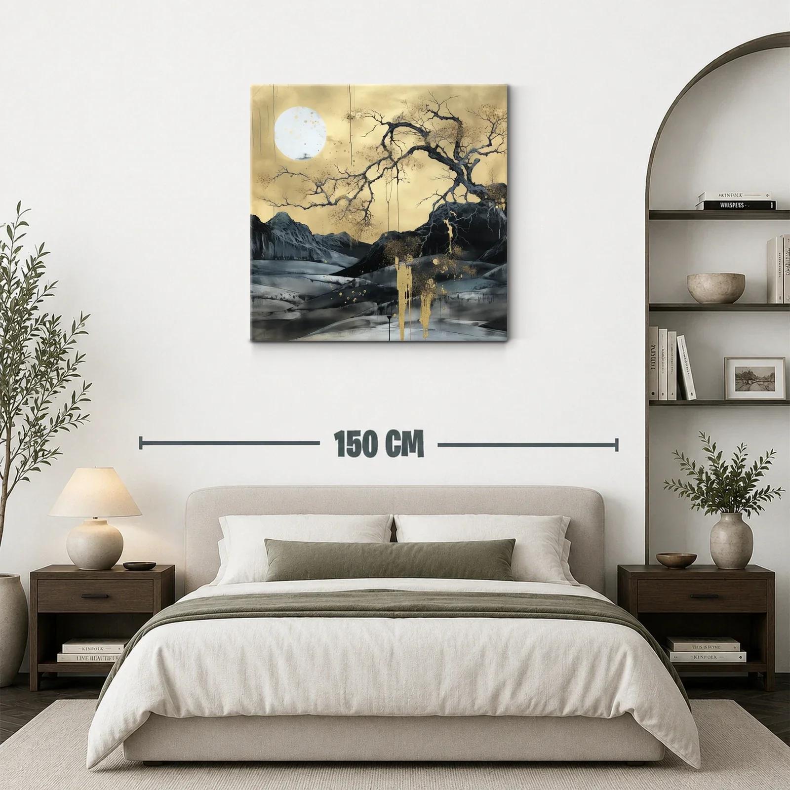 Paisaje nocturno con luna llena y árbol dorado — miniatura 3