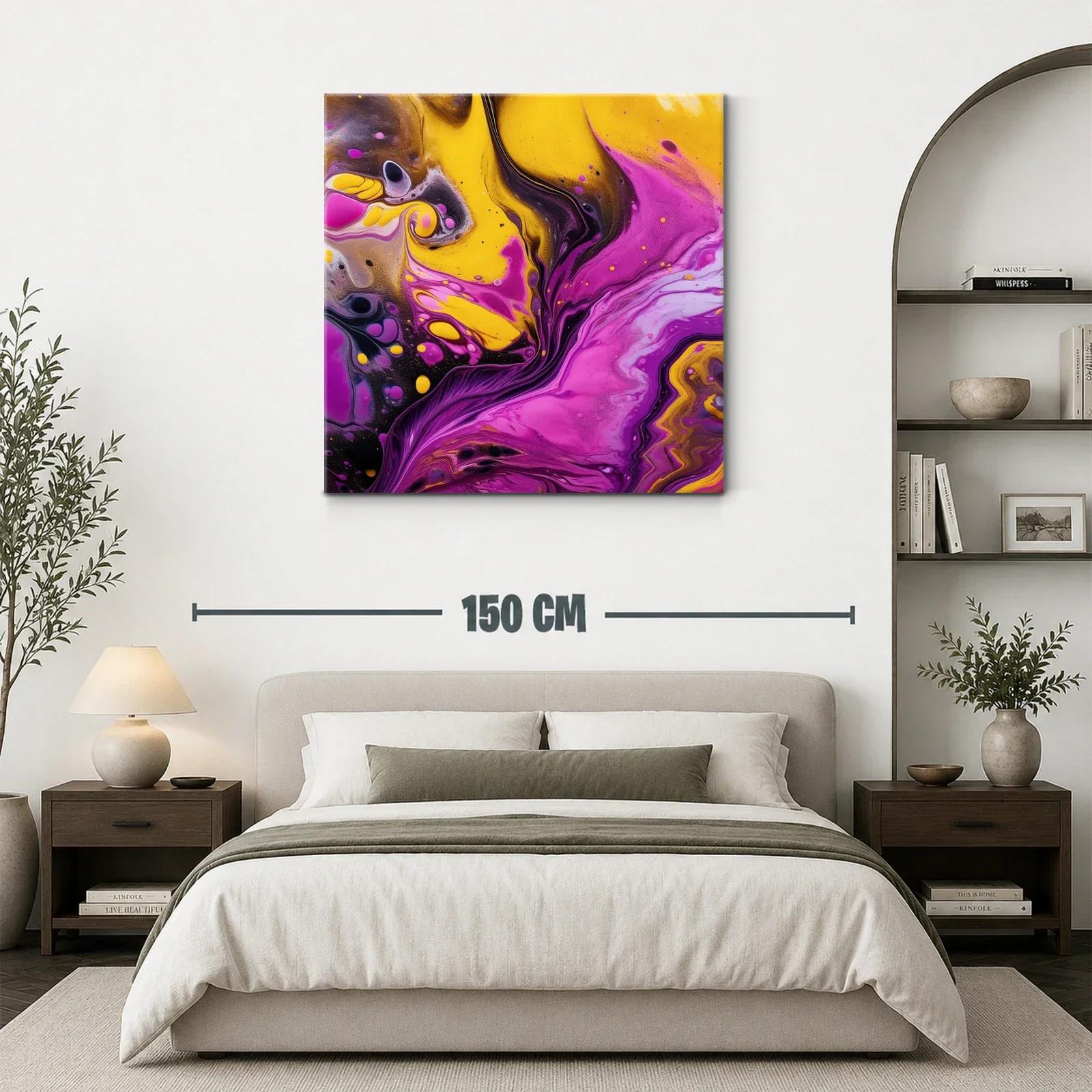 Cuadro abstracto vibrante con tonos fucsia y amarillo — miniatura 3