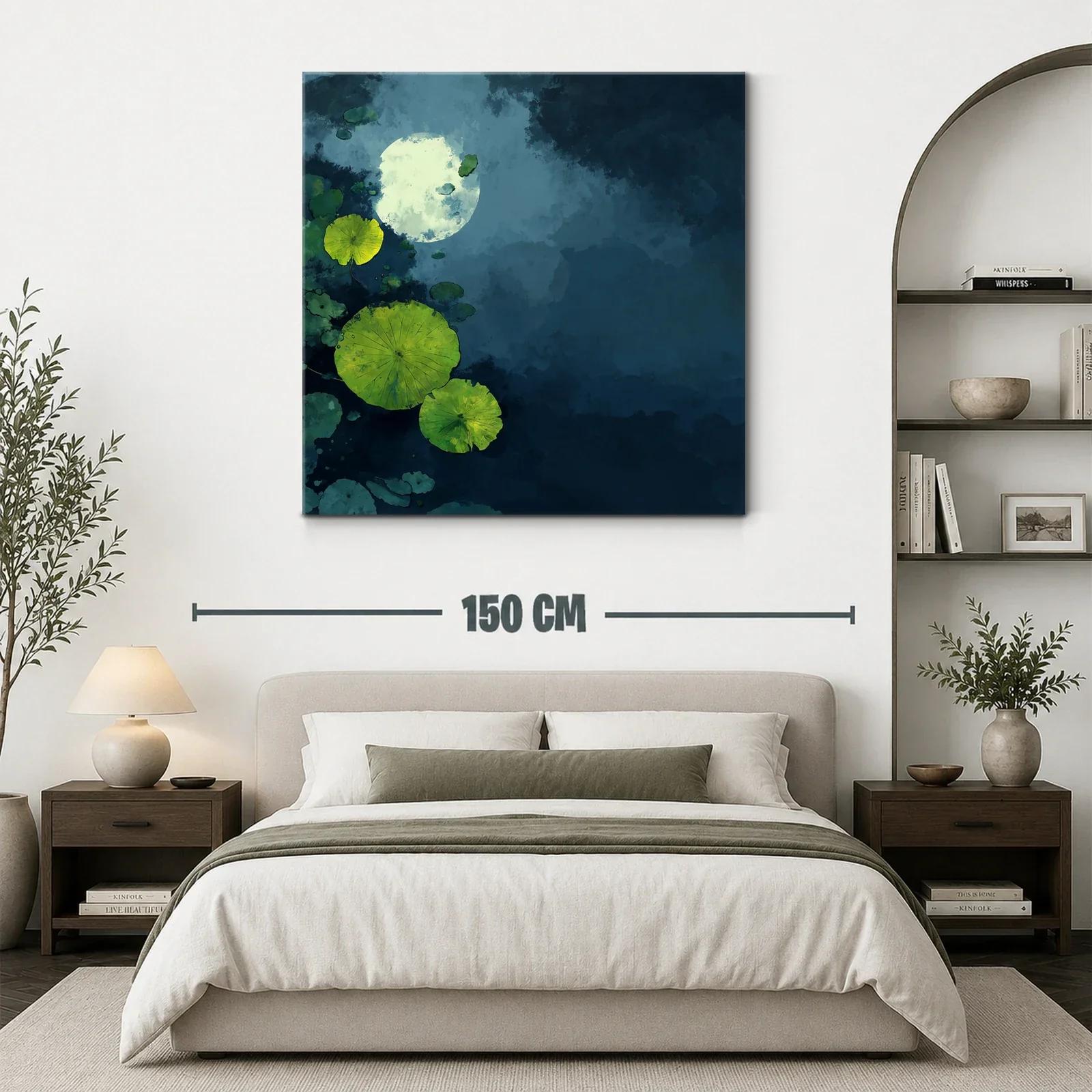 Luz de luna reflejada entre hojas verdes de nenúfares — miniatura 3