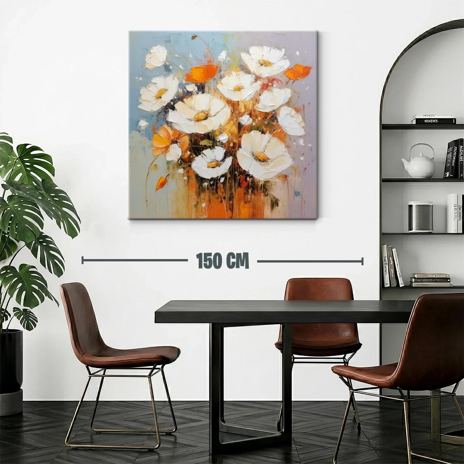 Cuadro de flores blancas y naranjas con toque abstracto — miniatura 2