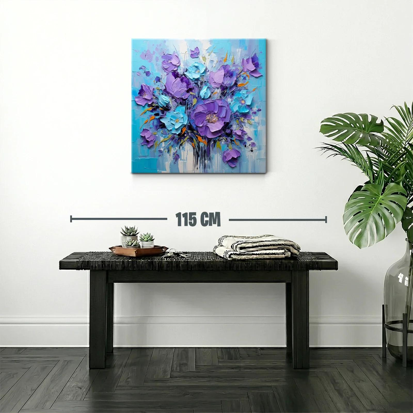Cuadro floral en tonos violetas y azul turquesa vibrantes — miniatura 2