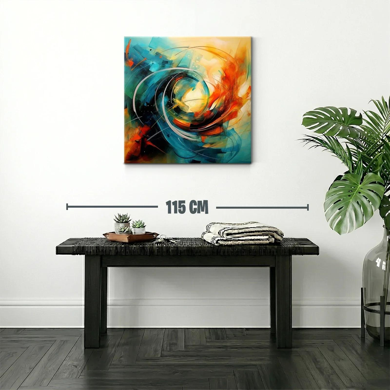Cuadro abstracto con energía vibrante y dinámica en azul y naranja — miniatura 2