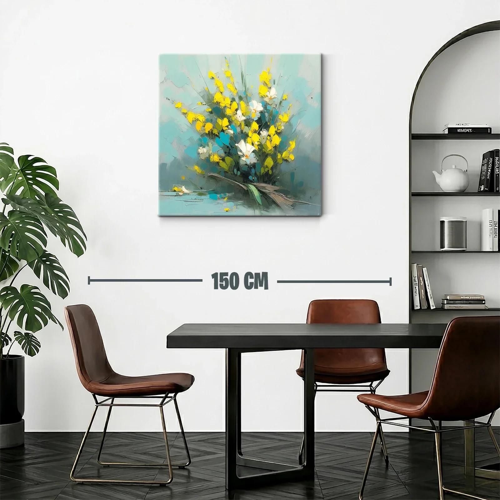 Ramo vibrante con flores amarillas y blanco sobre fondo azul — miniatura 2