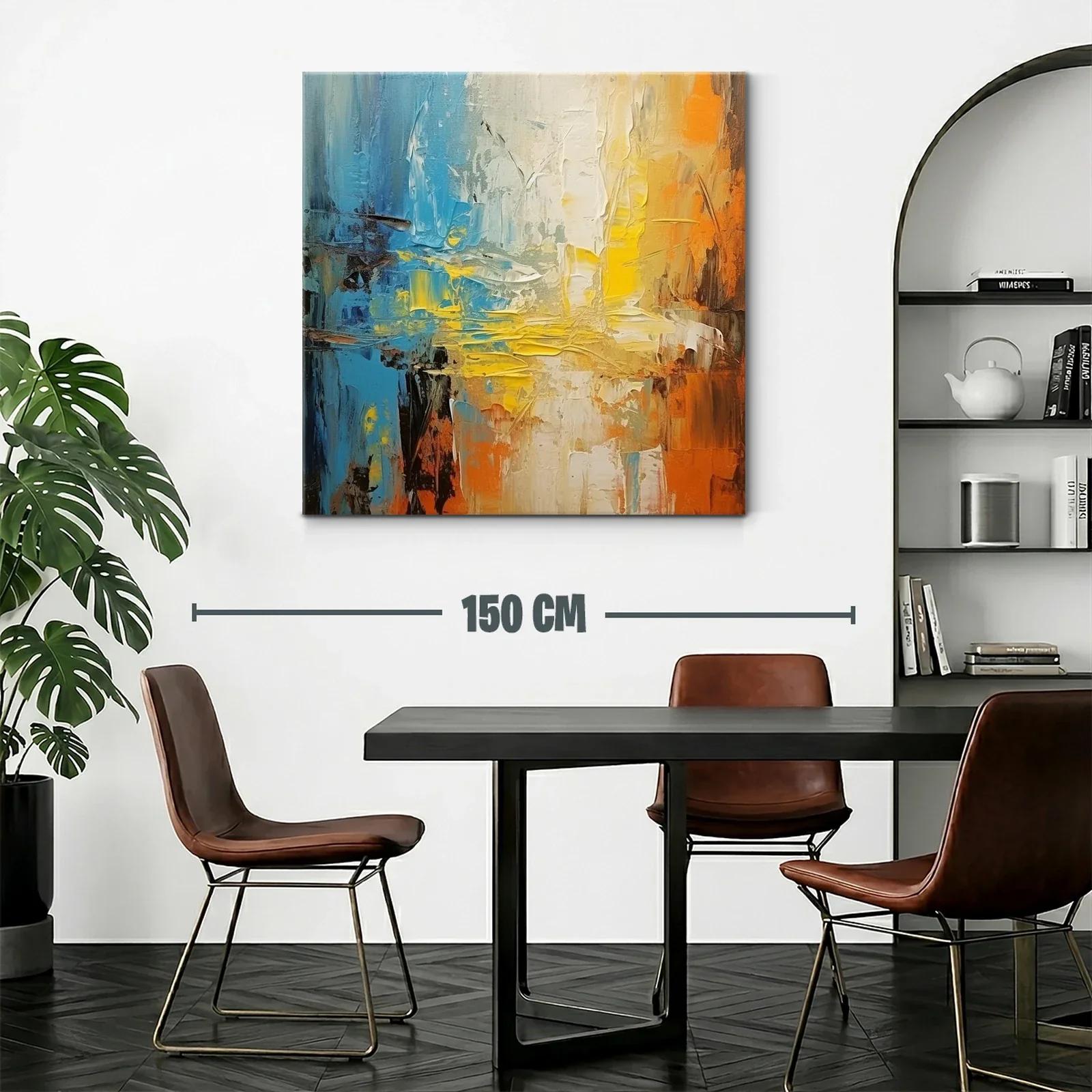 Cuadro abstracto con tonos cálidos y fríos vibrantes — miniatura 2