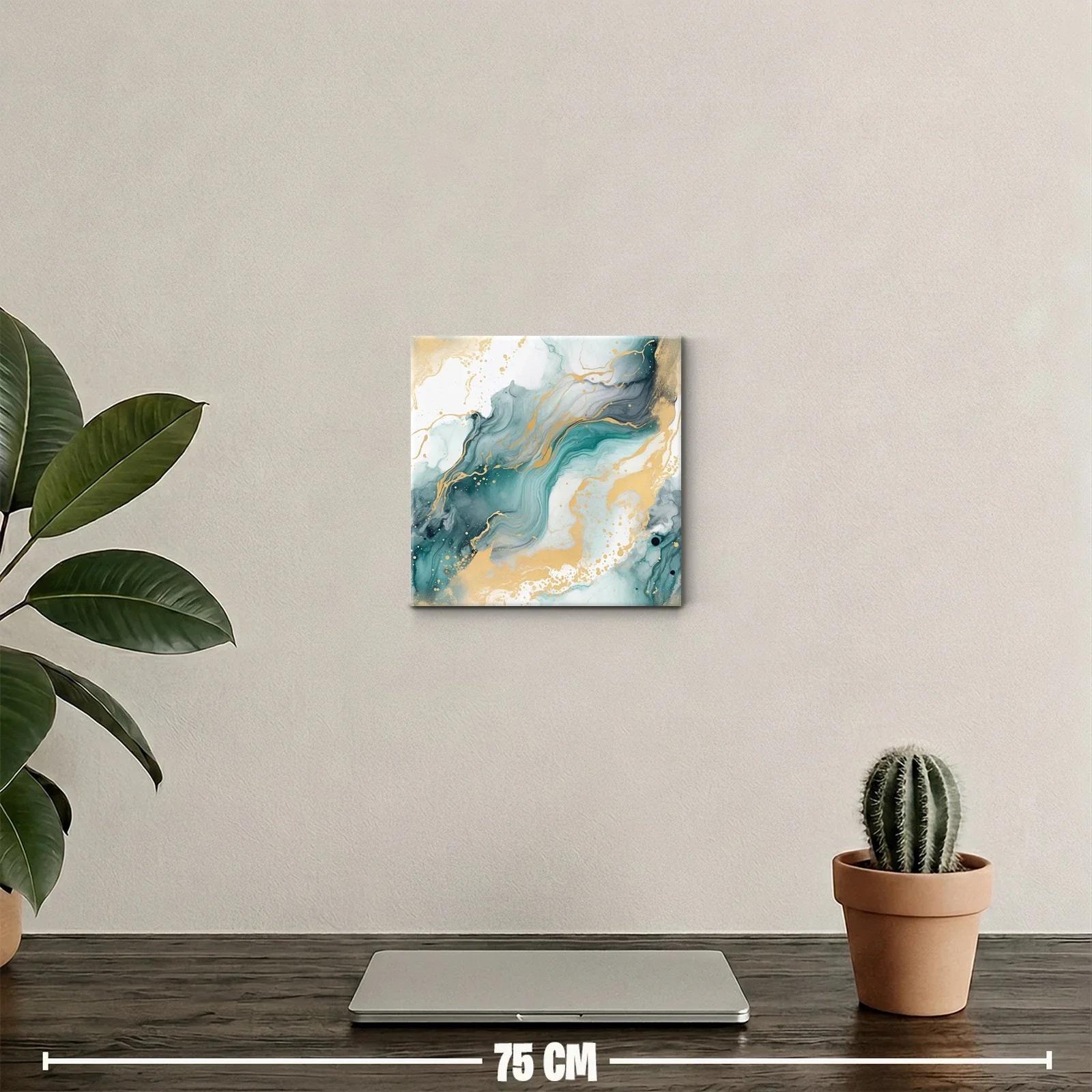 Cuadro abstracto con tonos verdes y dorados fluidos — miniatura 2