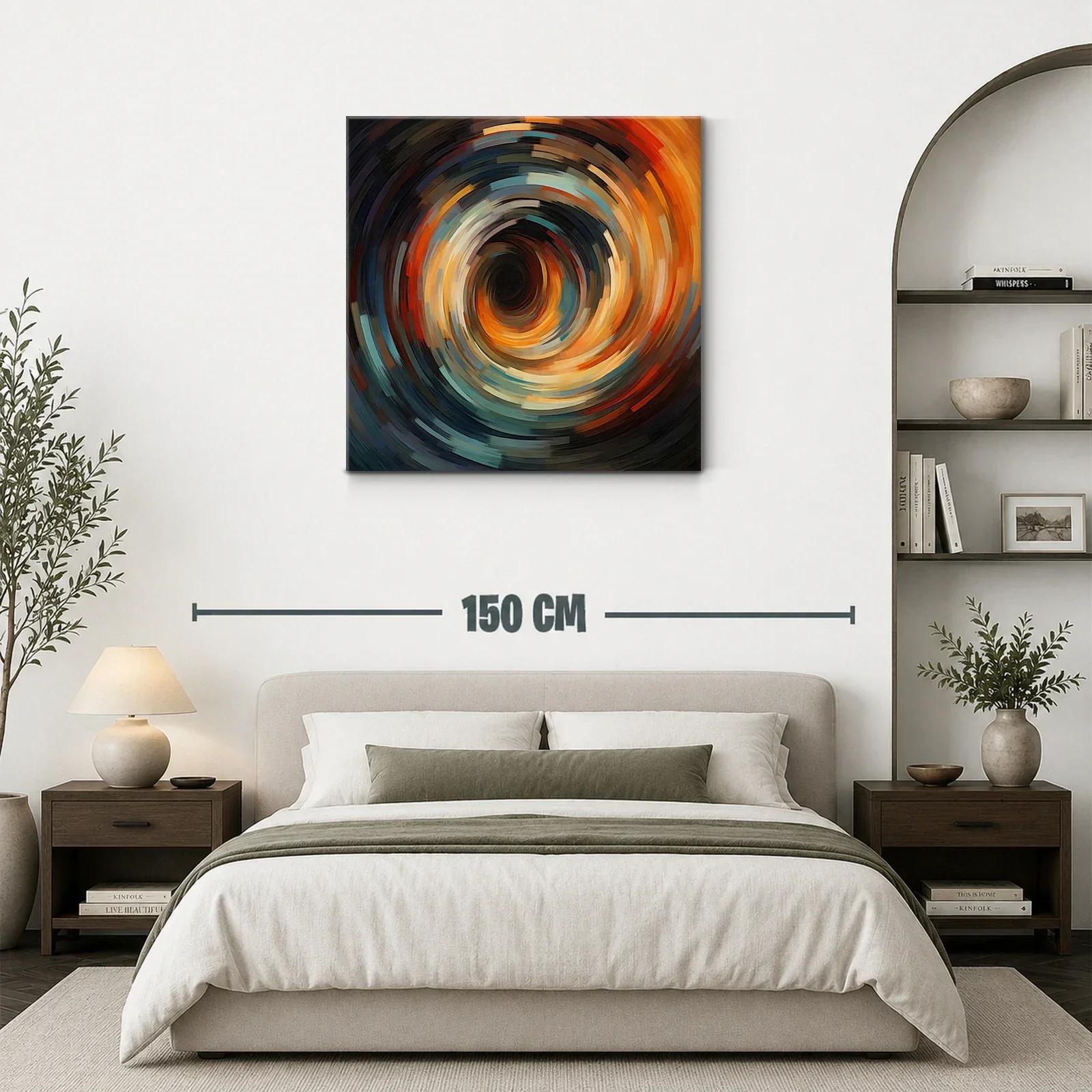 Cuadro abstracto con espiral dinámica de tonos cálidos y fríos — miniatura 3