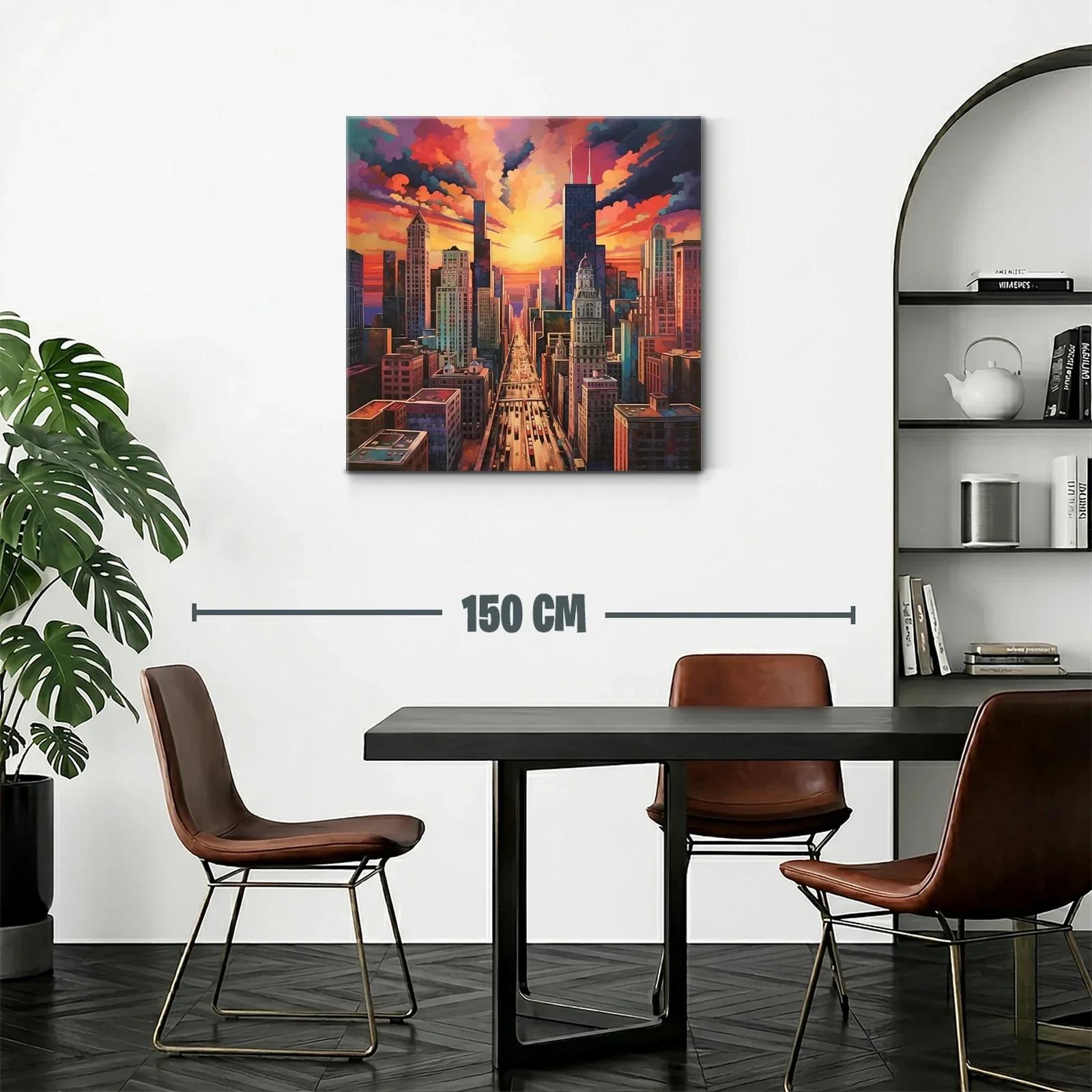 Atardecer vibrante en ciudad urbana con rascacielos — miniatura 2