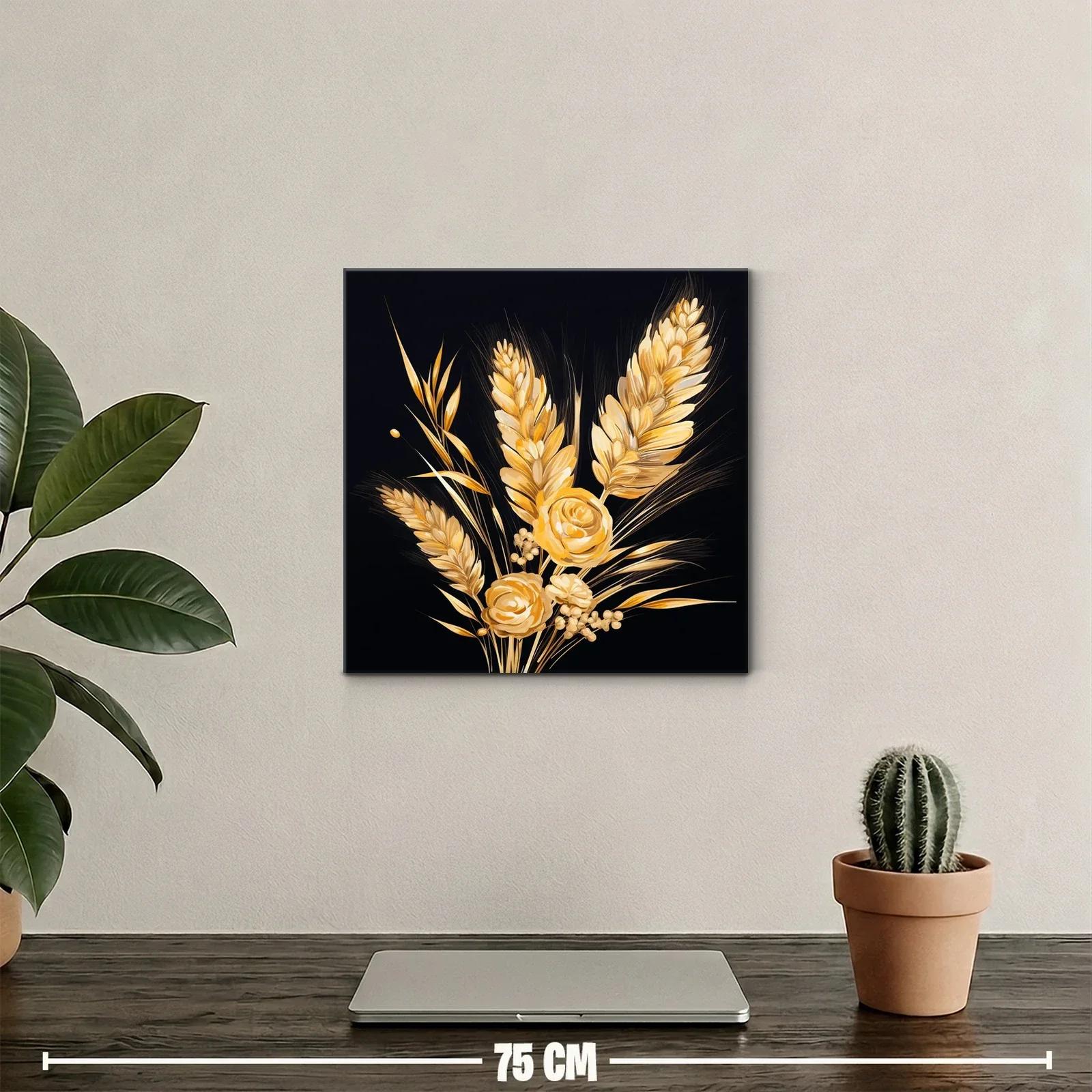Elegancia natural con bouquet dorado sobre fondo negro — miniatura 2