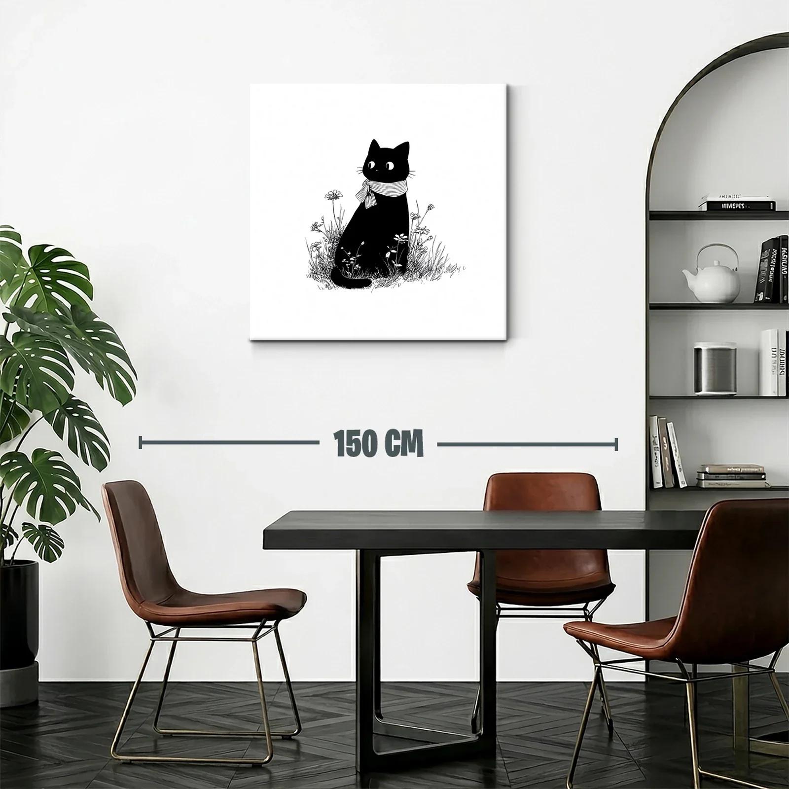 Gato negro con bufanda rodeado de flores silvestres — miniatura 2