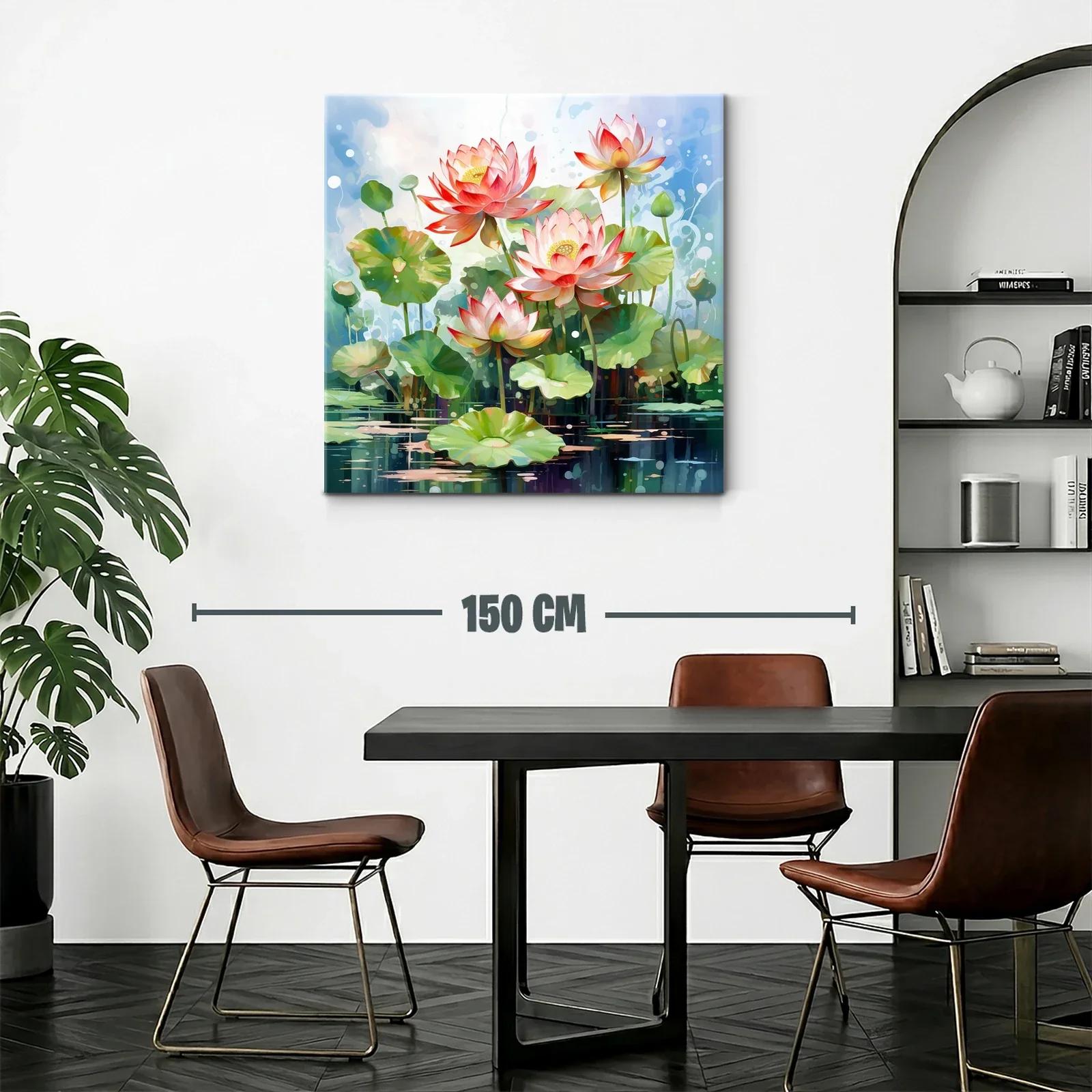 Cuadro Lotus en agua con tonos suaves y vibrantes — miniatura 2