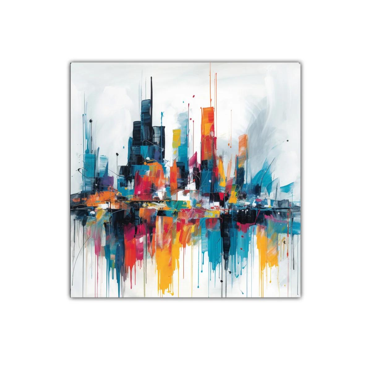 Ciudad vibrante en colores intensos y reflejos dinámicos — miniatura 1