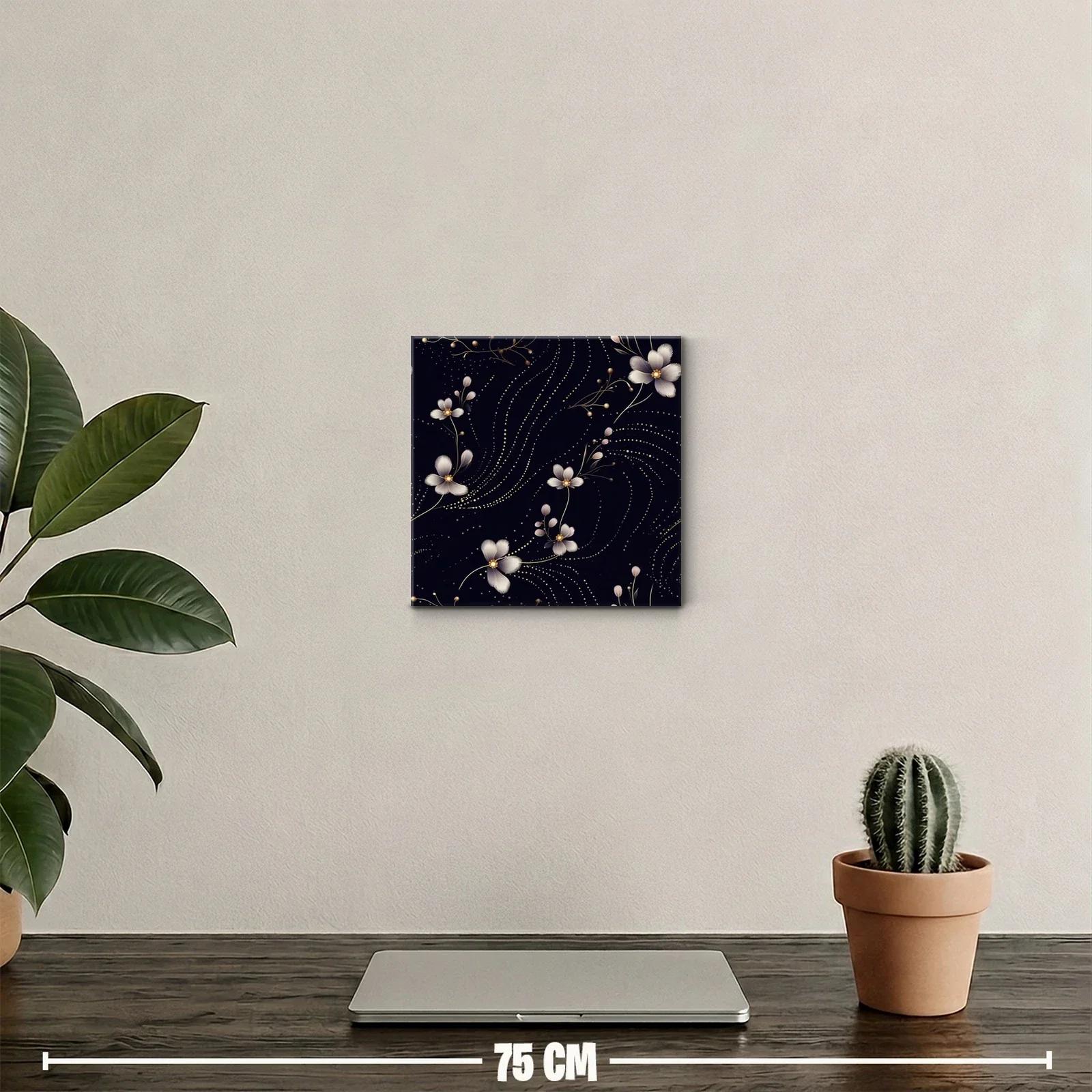 Cuadro floral elegante con patrones dorados sobre fondo oscuro — miniatura 2