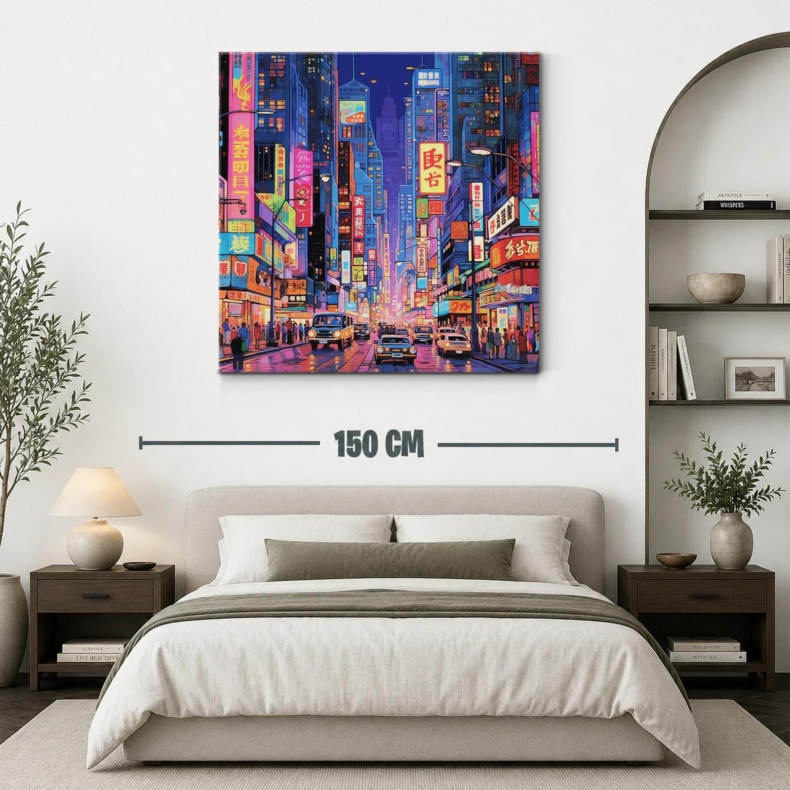 Ciudad vibrante con luces de neón al anochecer — miniatura 3